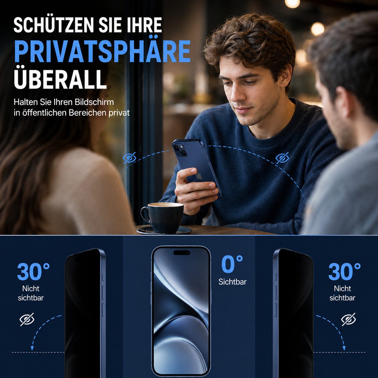 Ventarent Displayschutzglas Privacy Schutzglas für iPhone 15 Serie für Apple iPhone 15, 2er Set, 2 Stück, 9H Hartglas, oleophobe Beschichtung, casefreundlich – Bild 5 von 5