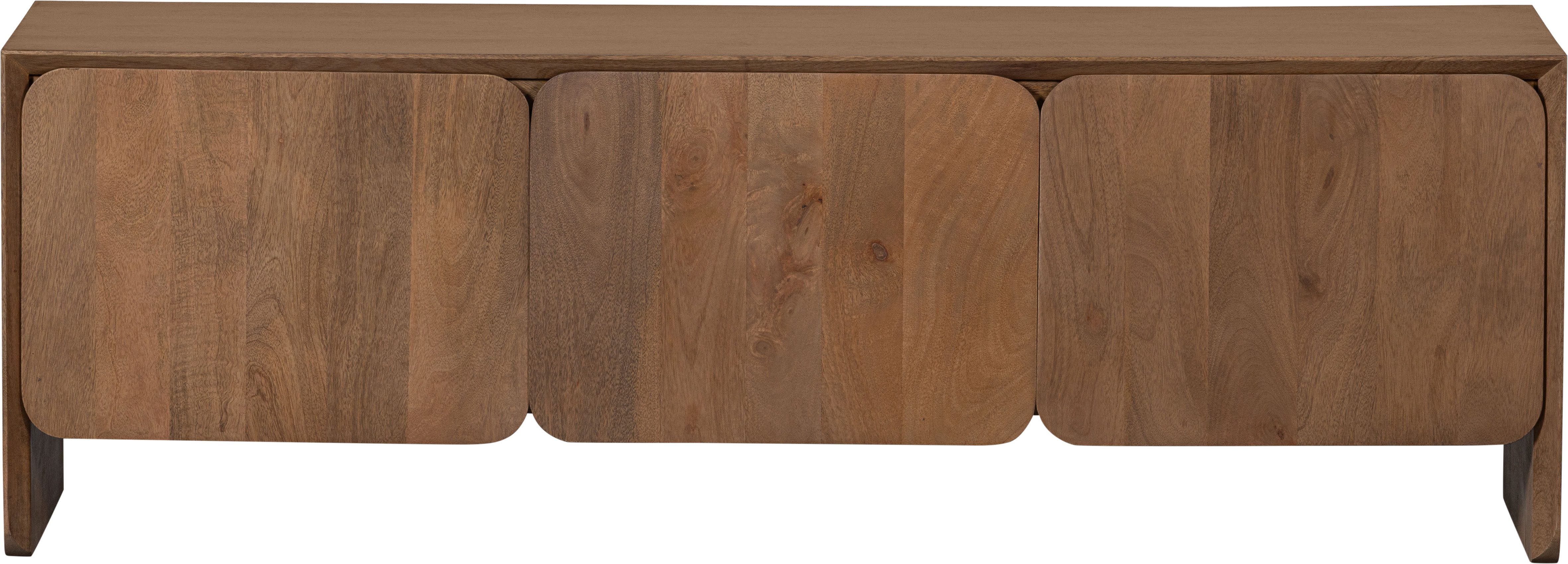 WOOOD Lowboard Jerre Massivholz Mangoholz abgerundeten Ecken H 50 x B 150 x T 40 cm, Tragkraft Deckplatte 100 kg, fertig montiert geliefert, pfleigleicht