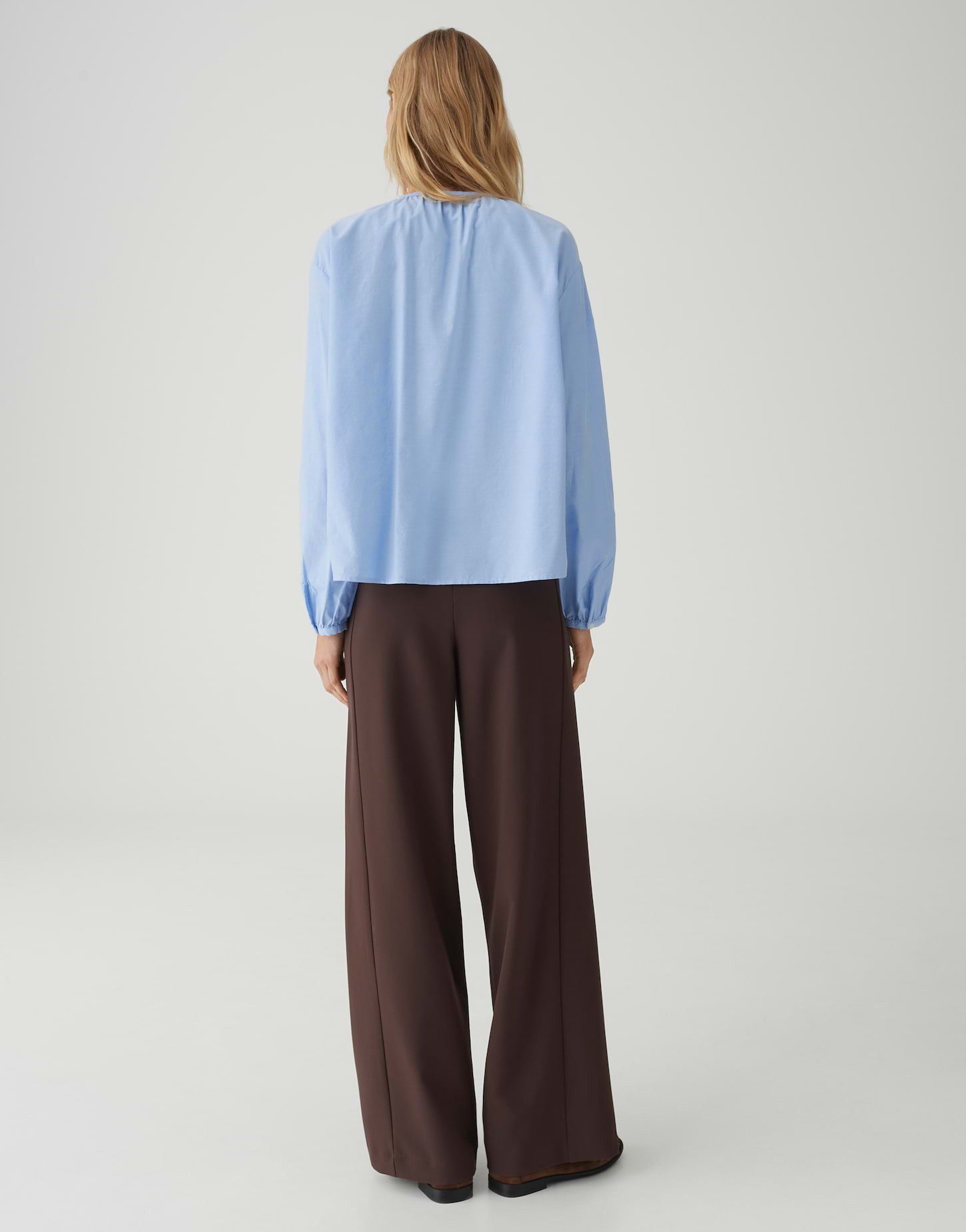 OPUS Langarmbluse FIMOMA aus Chambray Weite Passform, ausgestellter Schnitt, überschnittene Schulter