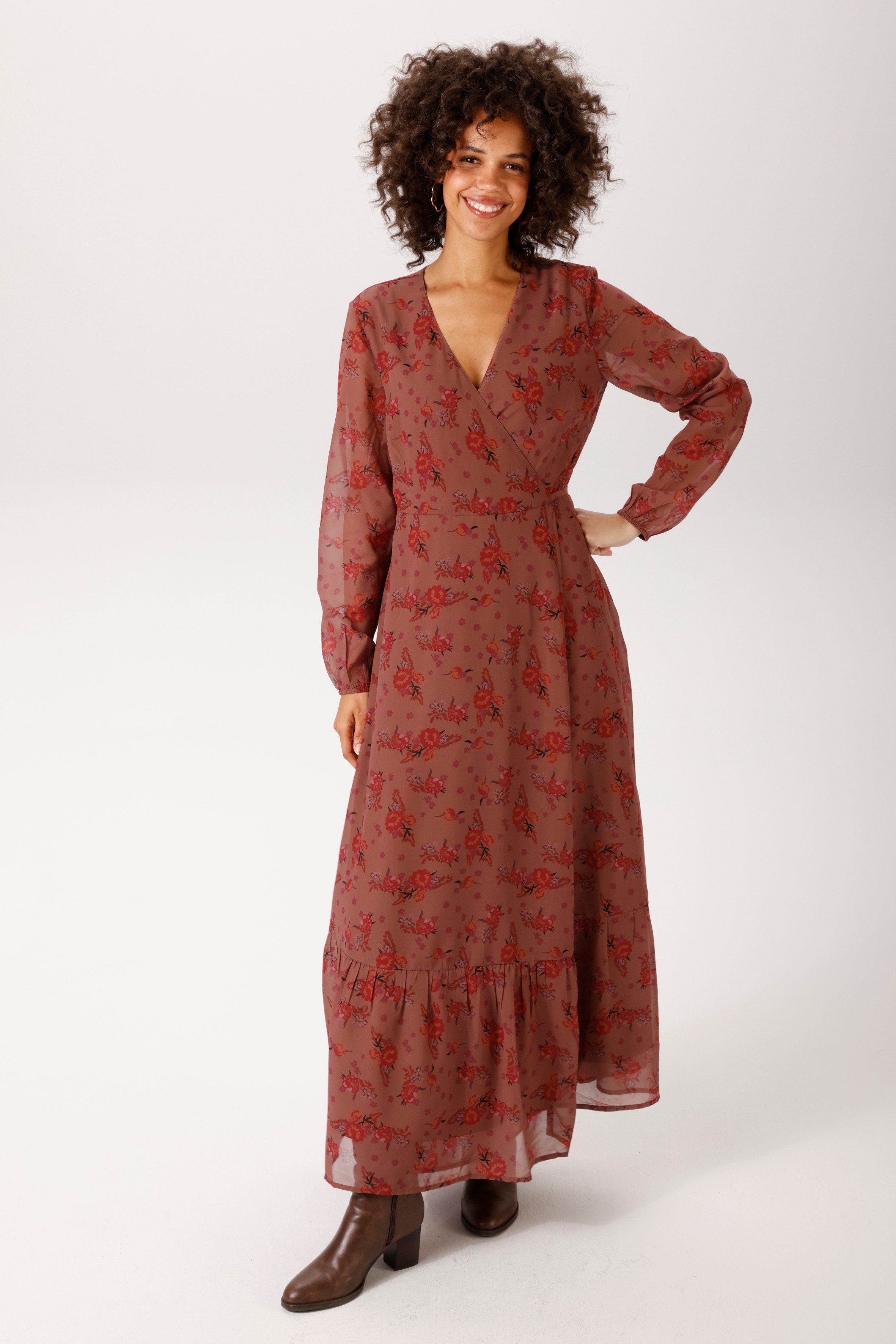 Aniston CASUAL Wickelkleid (mit Bindeband) mit farbharmonischem Blumendruck - NEUE KOLLEKTION