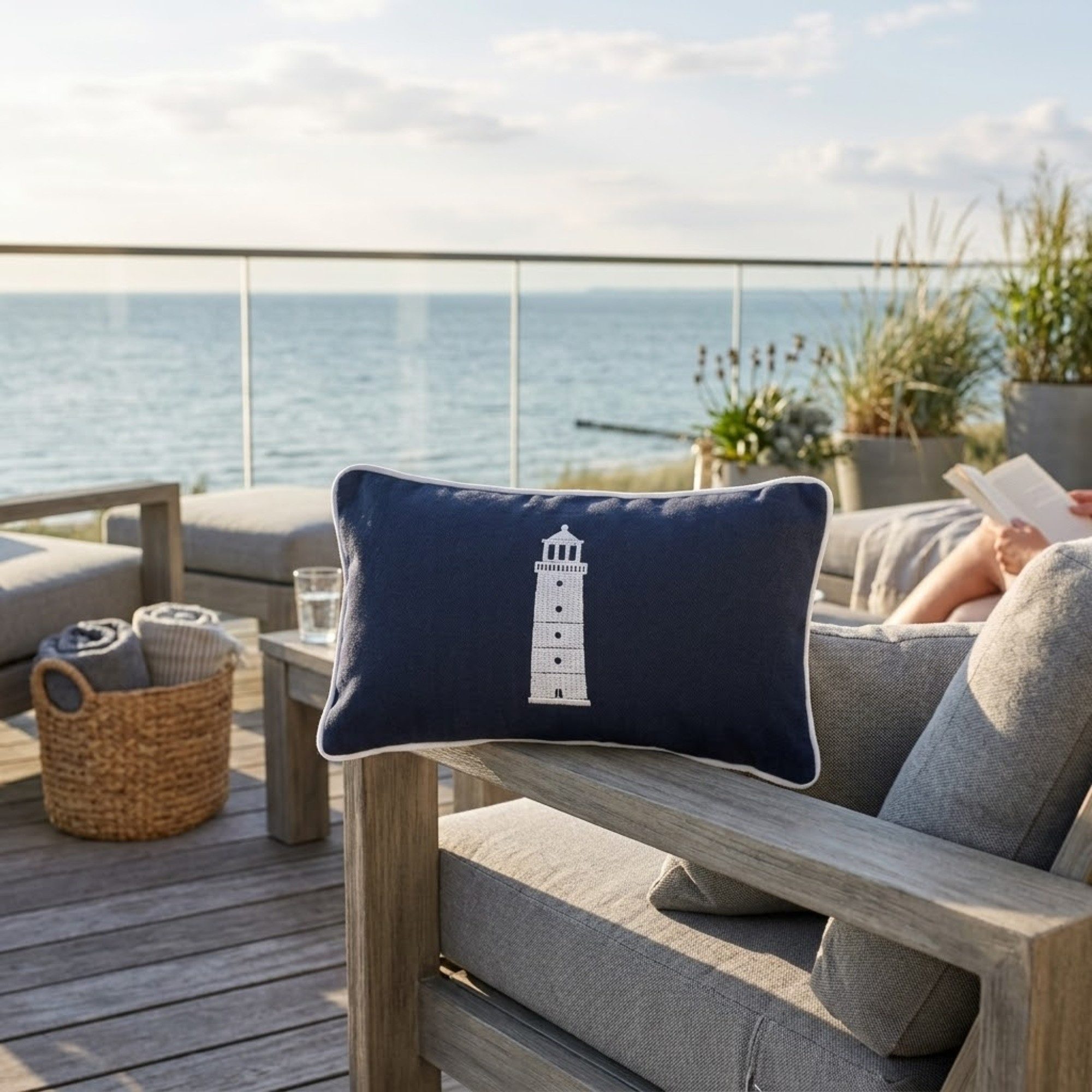 Räder Design Windlicht räder Traumkissen Kissen mit Leuchtturm / Angekommen Meer als Worte