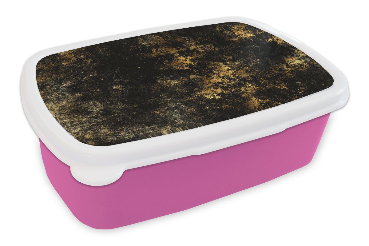 rosa Erwachsene, Schwarz Brotbox - - Lunchbox Kunststoff Mädchen, Abstrakt, Kunststoff, Gold für Kinder, (2-tlg), MuchoWow Brotdose Snackbox,