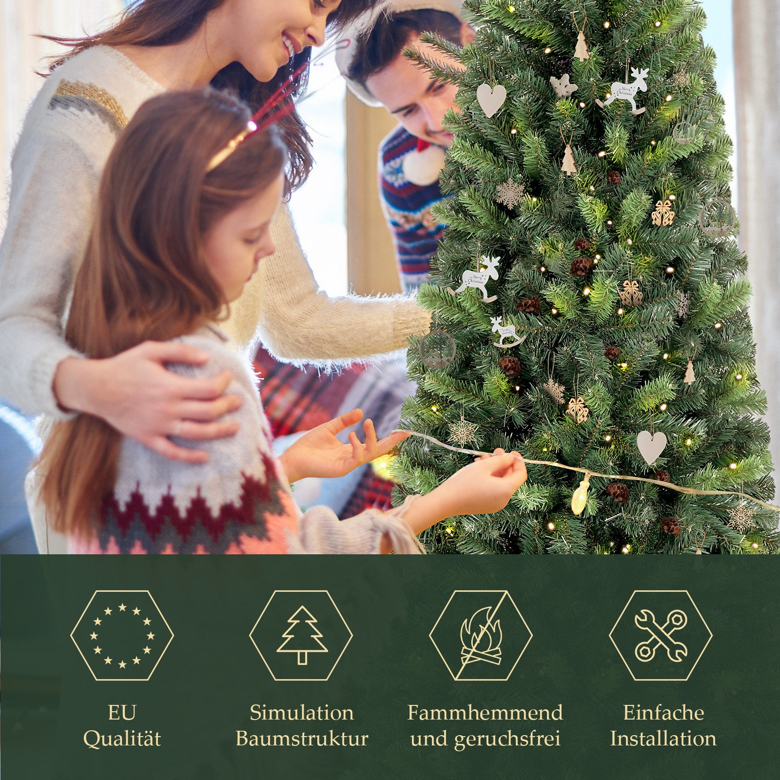 Salcar Künstlicher Weihnachtsbaum Bleistift Weihnachtsbaum Schmal Tannenbaum Künstlich Christbaum Außen, 180 cm mit 618 PVC Nadeln – Bild 5 von 5