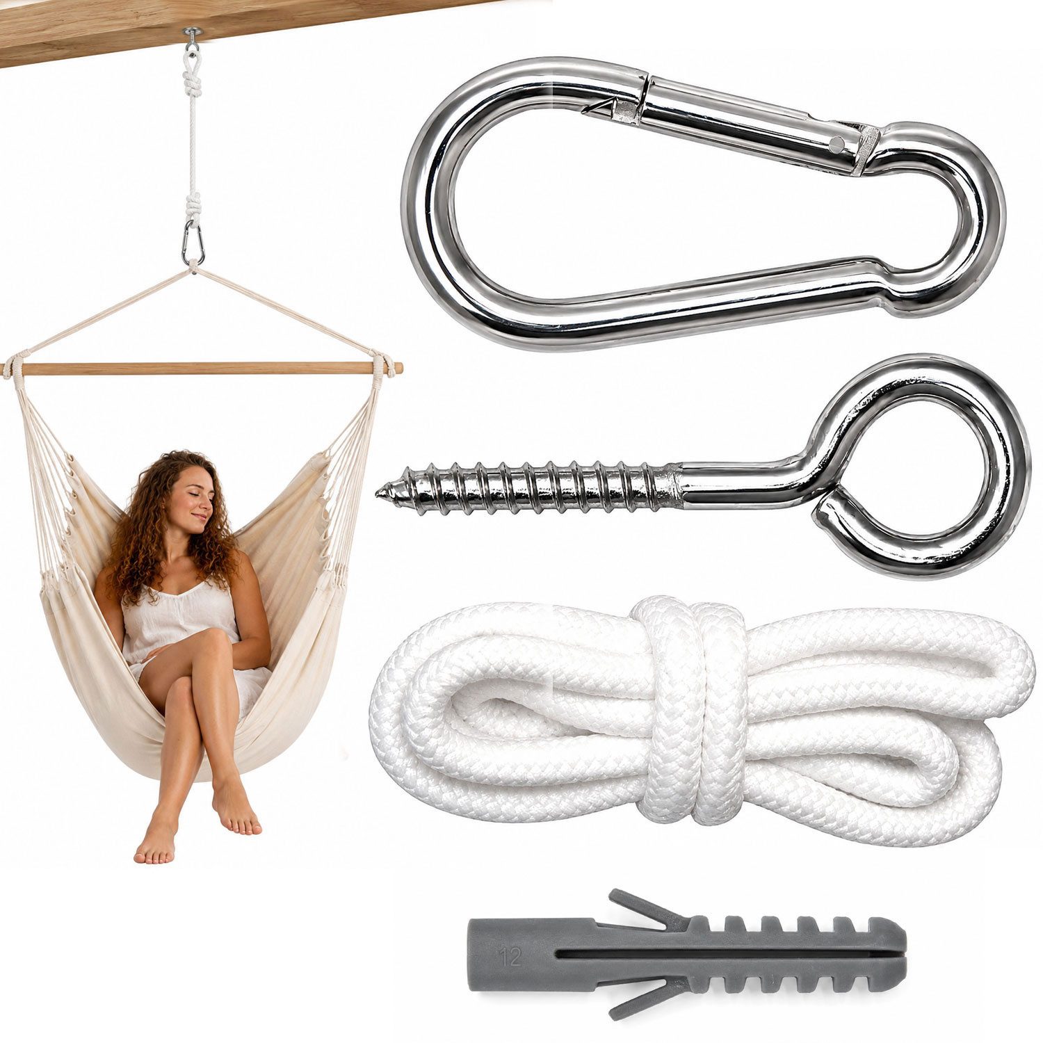 AMANKA Deckenhalter Befestigung für Hängesessel Karabiner mit Seil, Aufhänge Set max bis ca.160kg