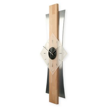 Kreative Feder Wanduhr Designer-WANDUHR aus hochwertigem Massivholz mit Metallic-Look (ohne Ticken; Funk- oder Quarzuhrwerk; elegant, außergewöhnlich, modern)