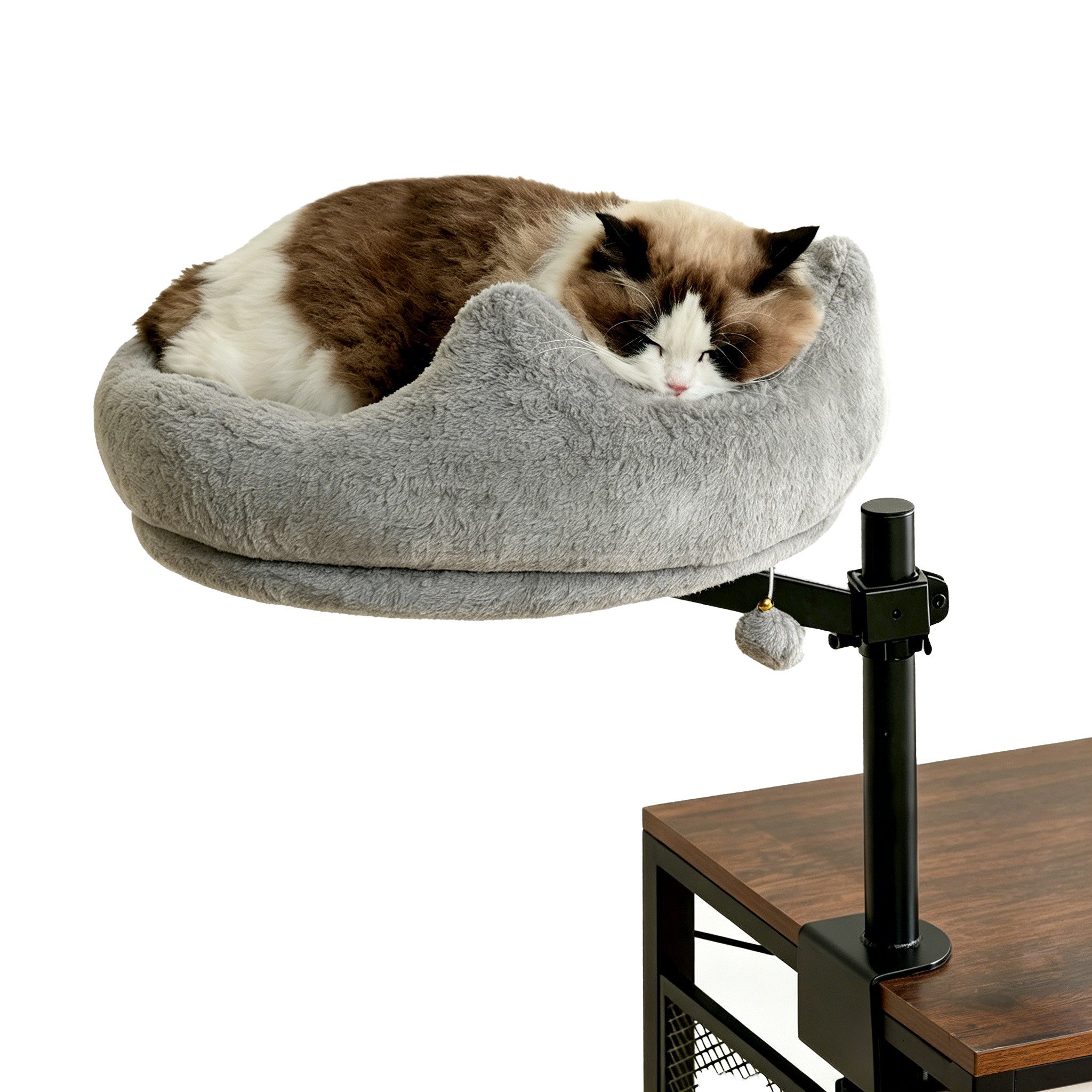 AISALL Katzenliege Um 360° drehbares Katzenbett für den Schreibtisch, Hellgrau, Polyesterfaser