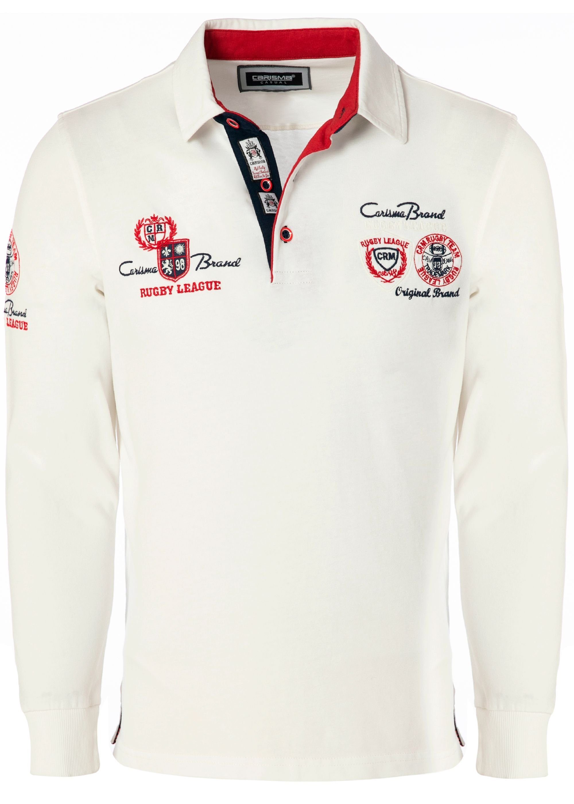 CARISMA Poloshirt mit Stickerei Rugby Team White