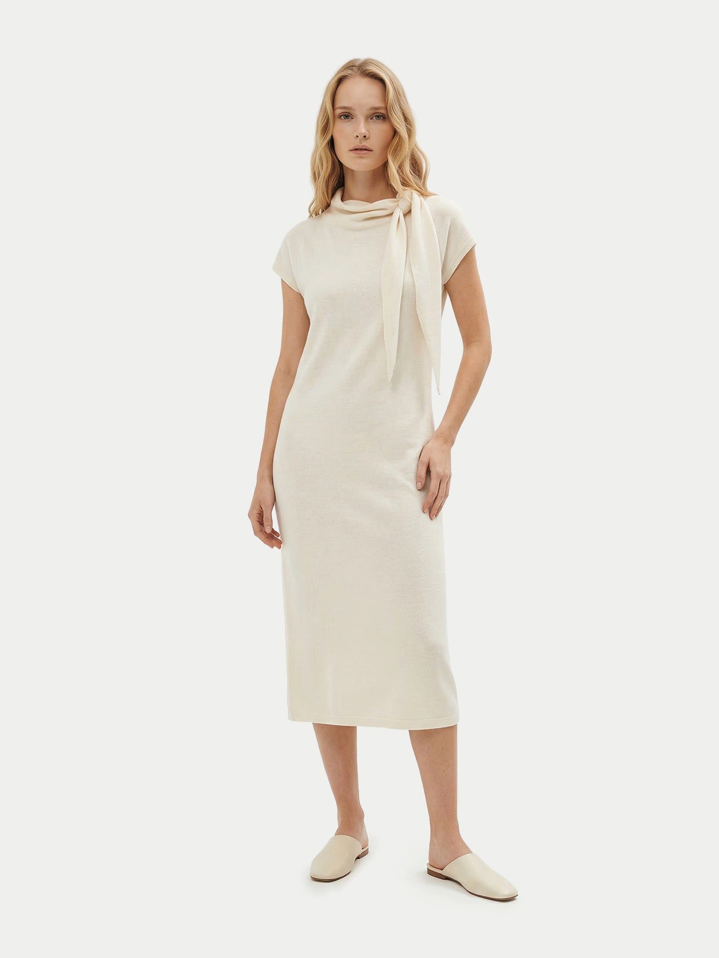 GOBI Cashmere Strickkleid Kaschmirkleid mit Schleifenkragen