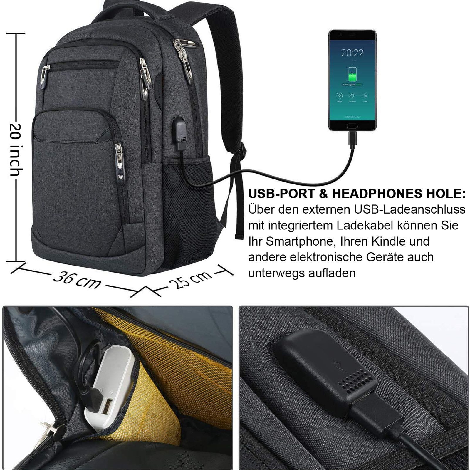 OKWISH Laptoprucksack Laptop Rucksäcke Schulrucksack Wasserbeständig Laptoptasche (Uni Tasche Businessrucksack Sportrucksack, Anti-Diebstahl, Backpack mit Laptopfach, mit USB-Anschluss), Herren Damen Jungen Teenager Arbeit Business Freizeit Reisen