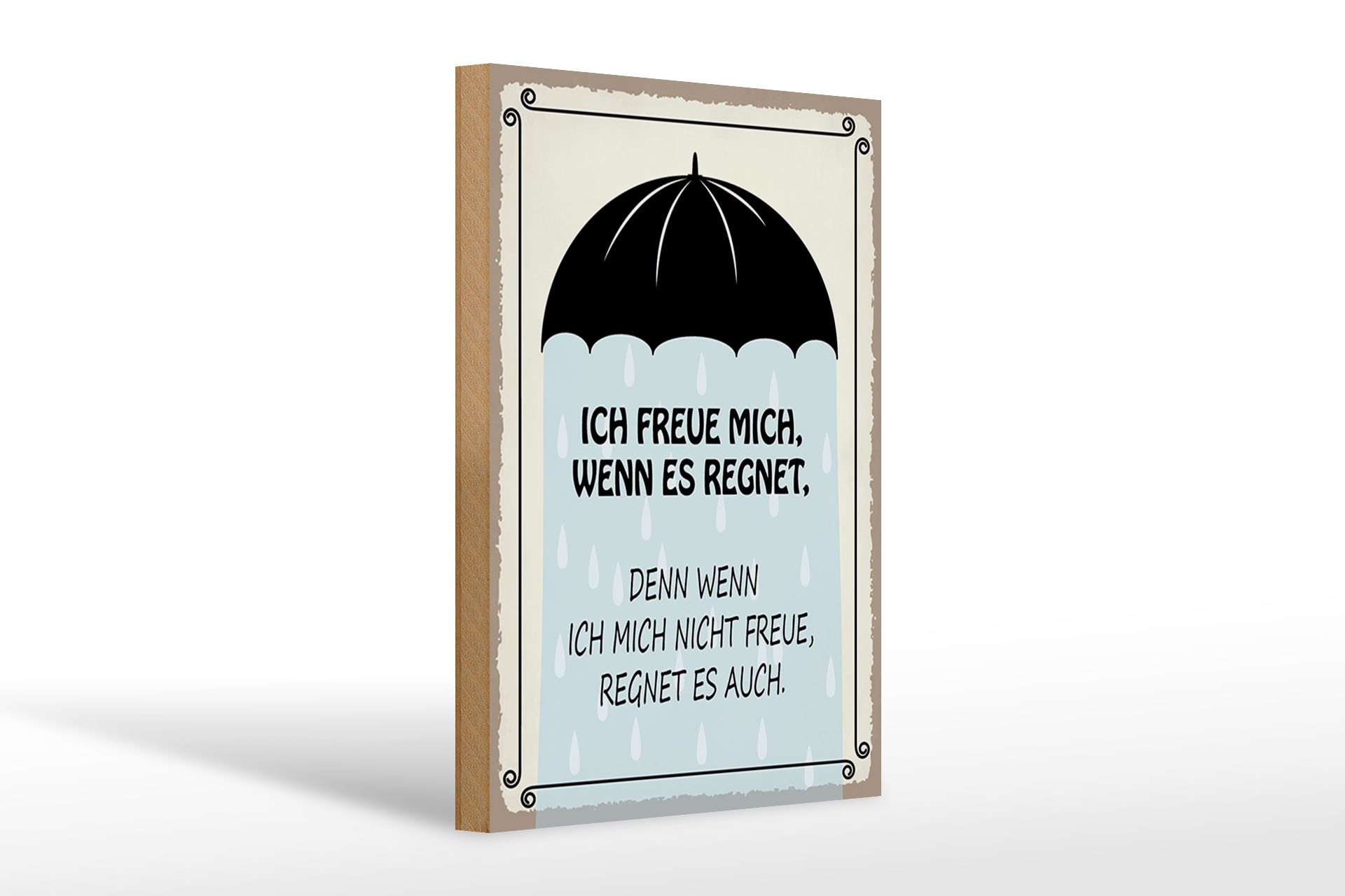 Holzbild Spruch 20x30cm ich freue mich wenn es regnet