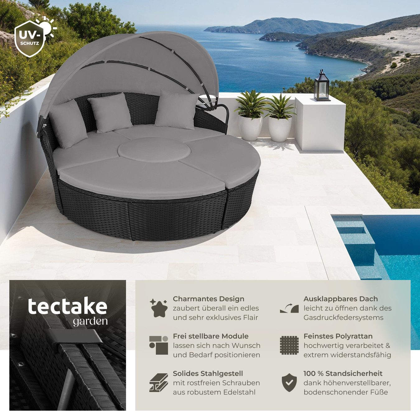 tectake Loungeset Rattan Sonneninsel Santorin - UV-beständig und widerstand günstig online kaufen