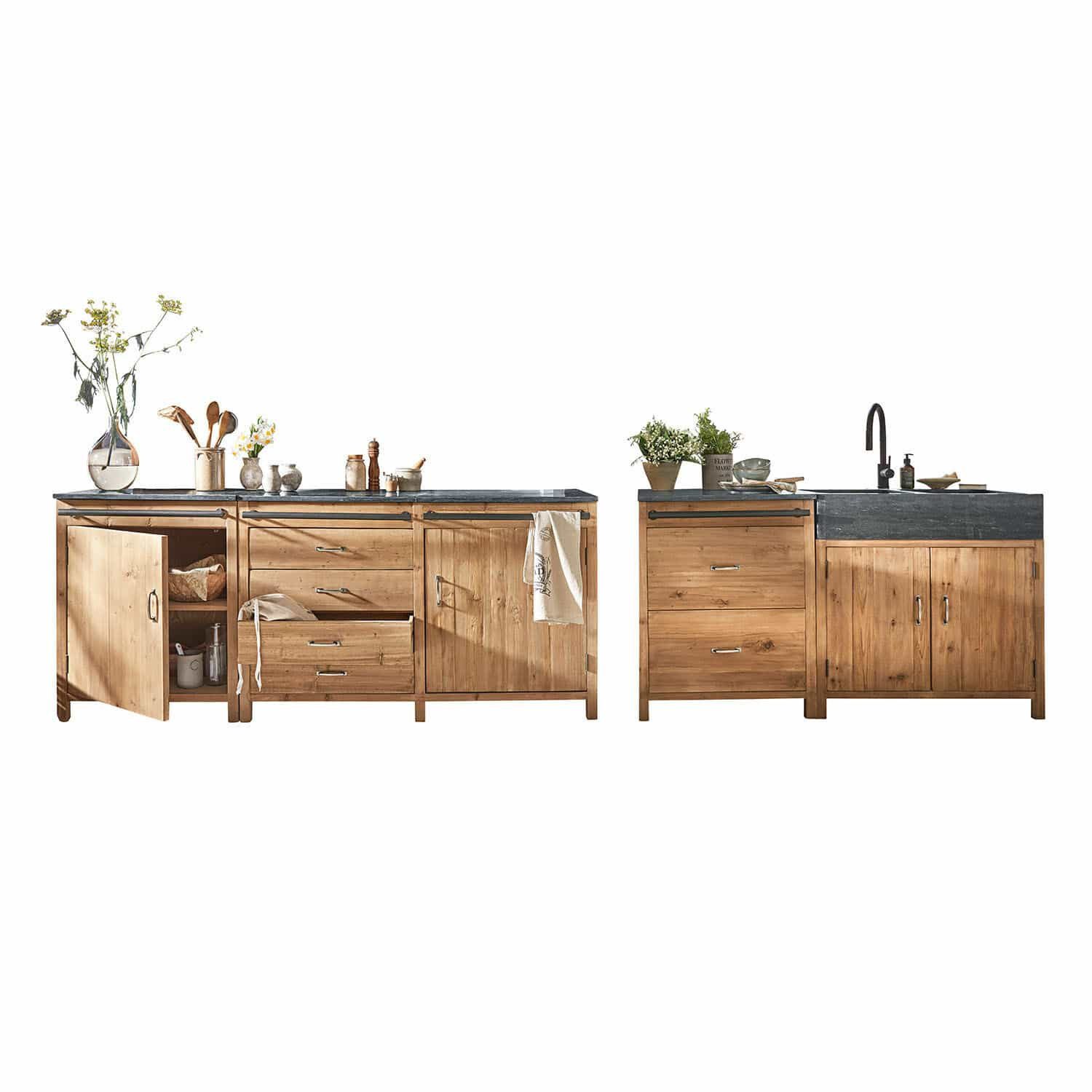 Mirabeau Küchenzeile Küche 4er Set Sunnybrook braun/grau