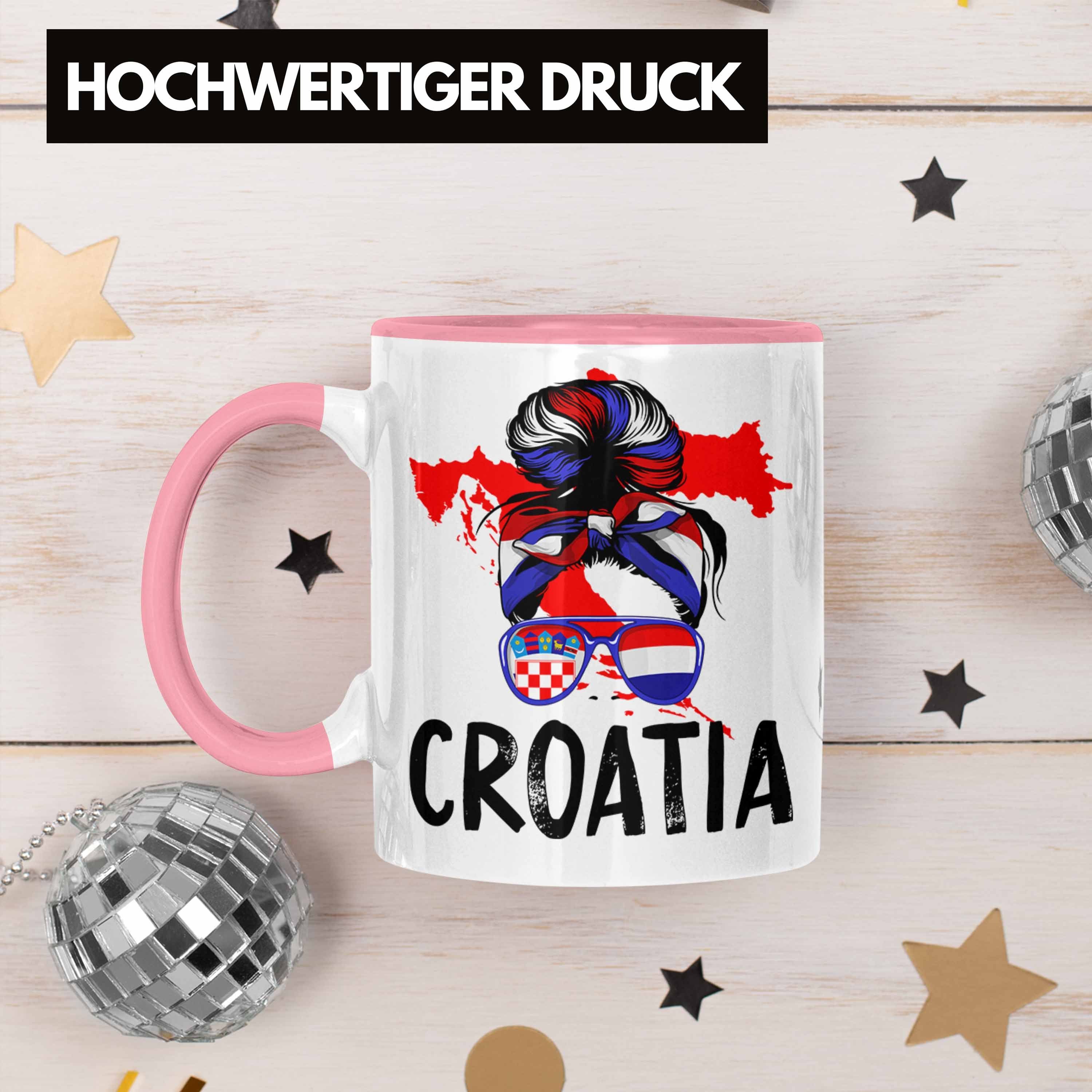 Trendation Tasse Heimat Geschenkide Kroatische Geschenk Kroatien Tasse Frau für Rosa Croatia
