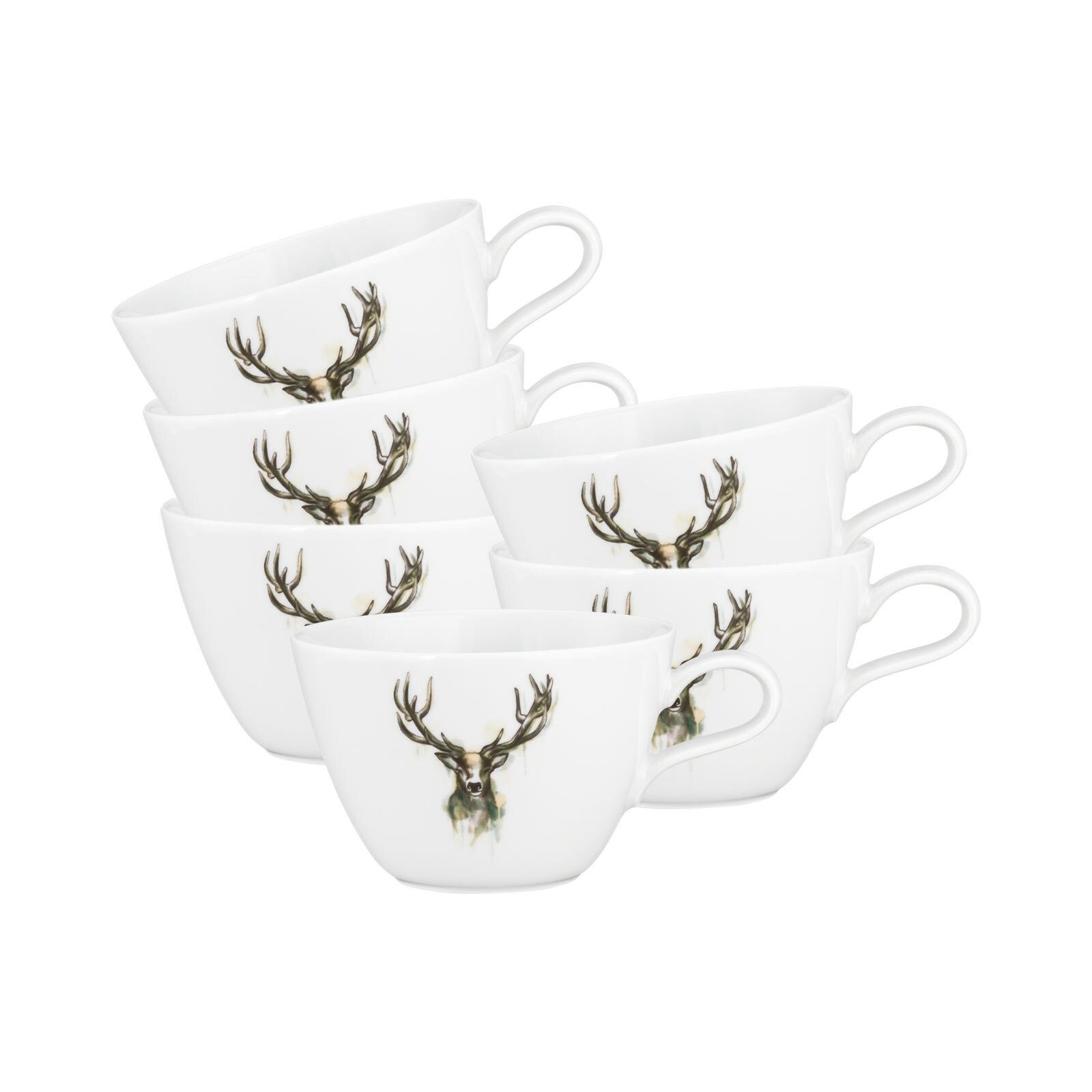 Seltmann Weiden Cappuccinotasse Life Nature Hirsch Milchkaffeetassen 370 ml, 6-tlg., Porzellan