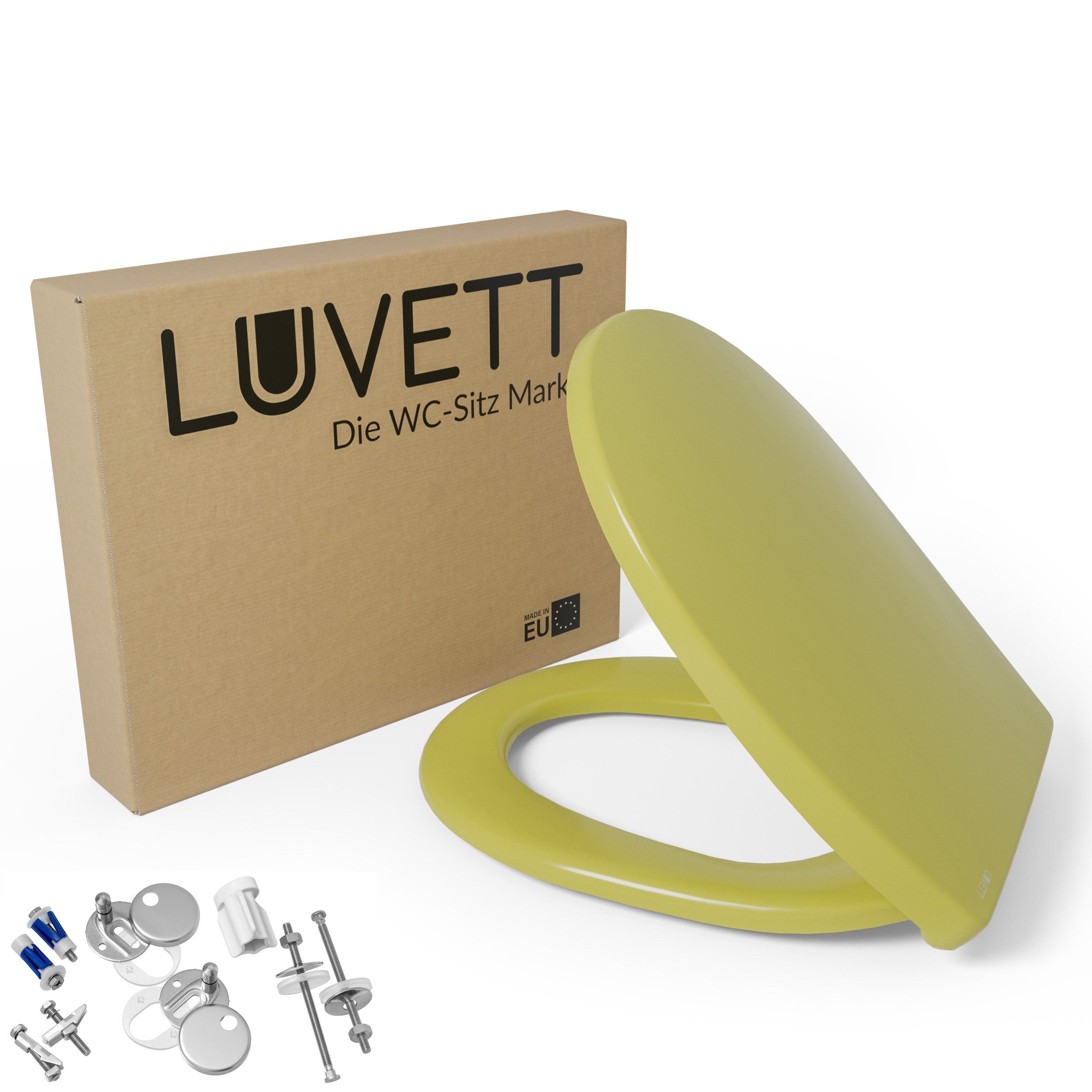 LUVETT WC-Sitz Farben C100 (Komplett-Set, Inklusive 3 Befestigungsarten), mit Original SoftClose® Absenkautomatik, Duroplast