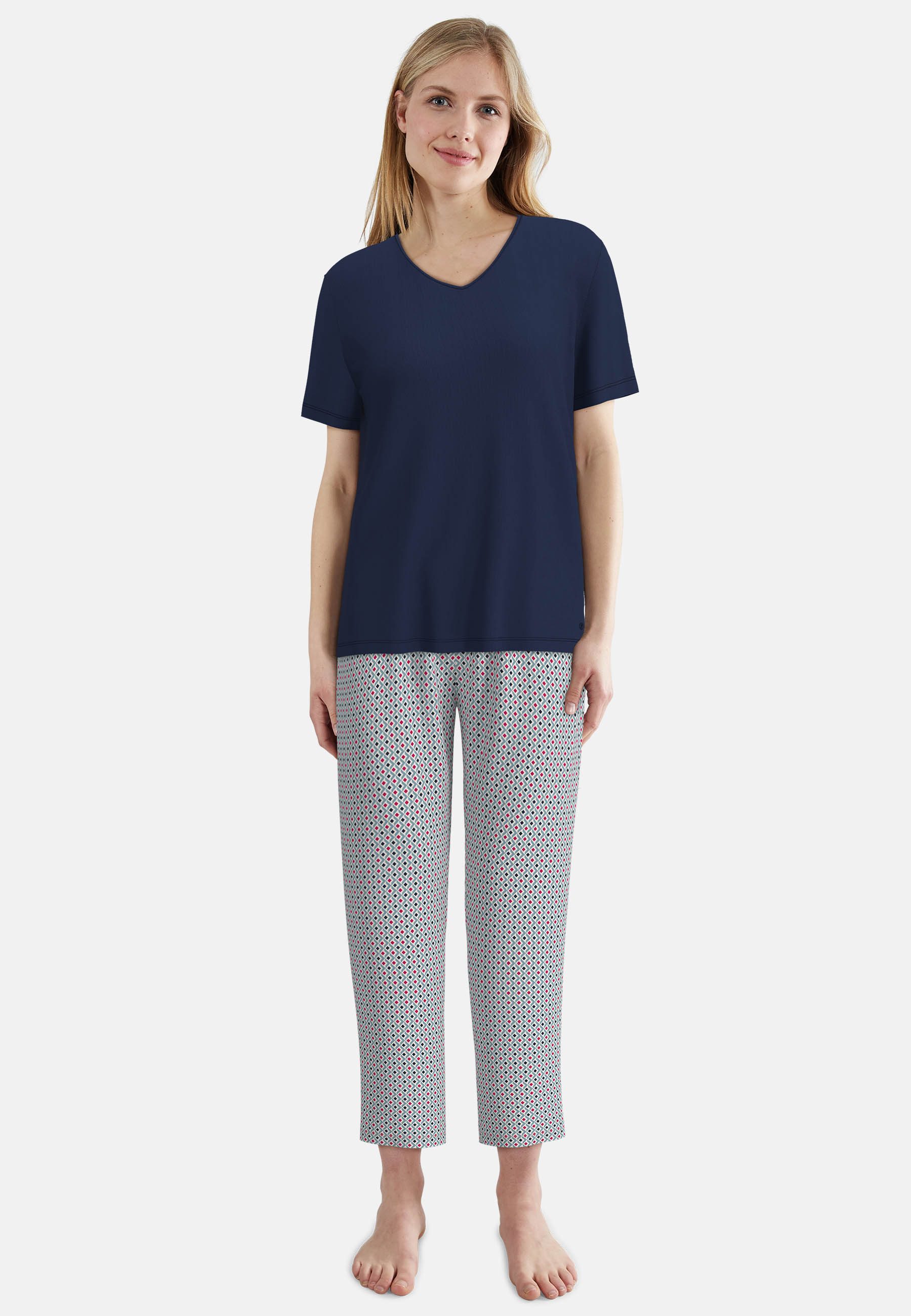 TOM TAILOR Pyjama Kurzarm, mit Muster, V-Ausschnitt, Baumwollmix
