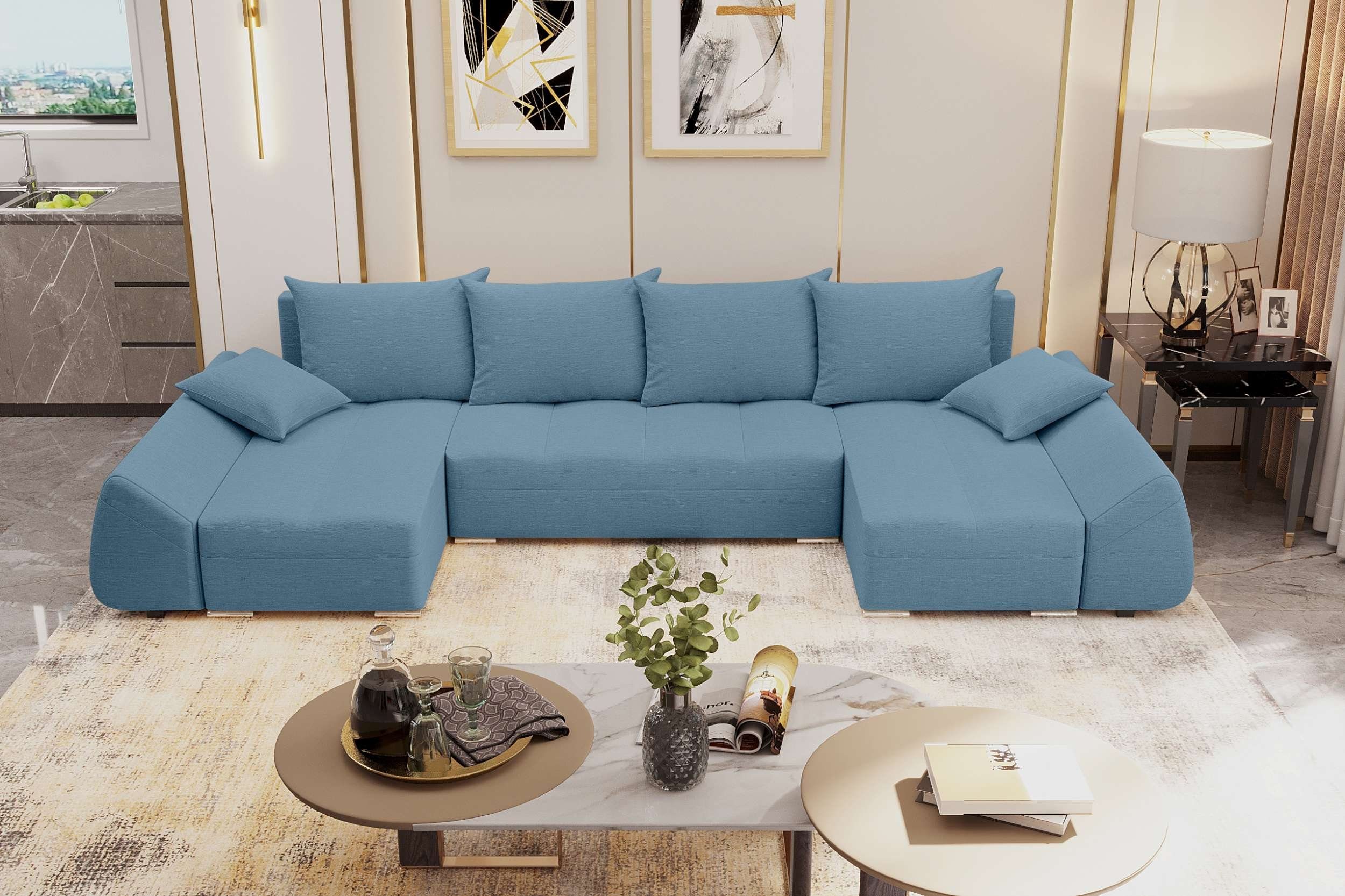 Stylefy Wohnlandschaft Madeira, U-Form, Eckcouch, Sofa, Sitzkomfort, mit Bettfunktion, mit Bettkasten, Modern Design
