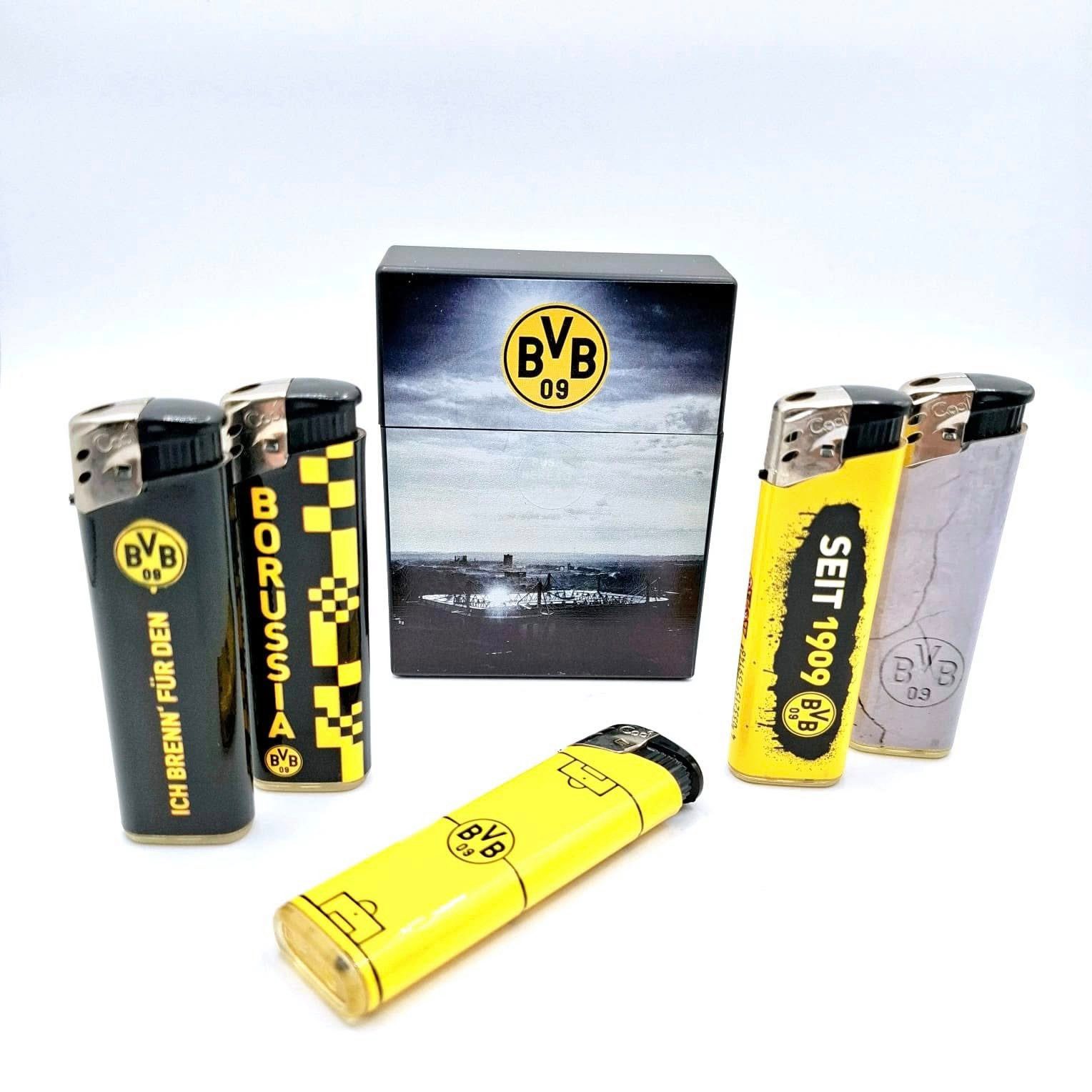 BVB Зажигалки 5x Mehrwegfeuerzeug + Aufbewahrungsbox Klickbox Borussia Dortmund, Borussia Dortmund schwarz gelb