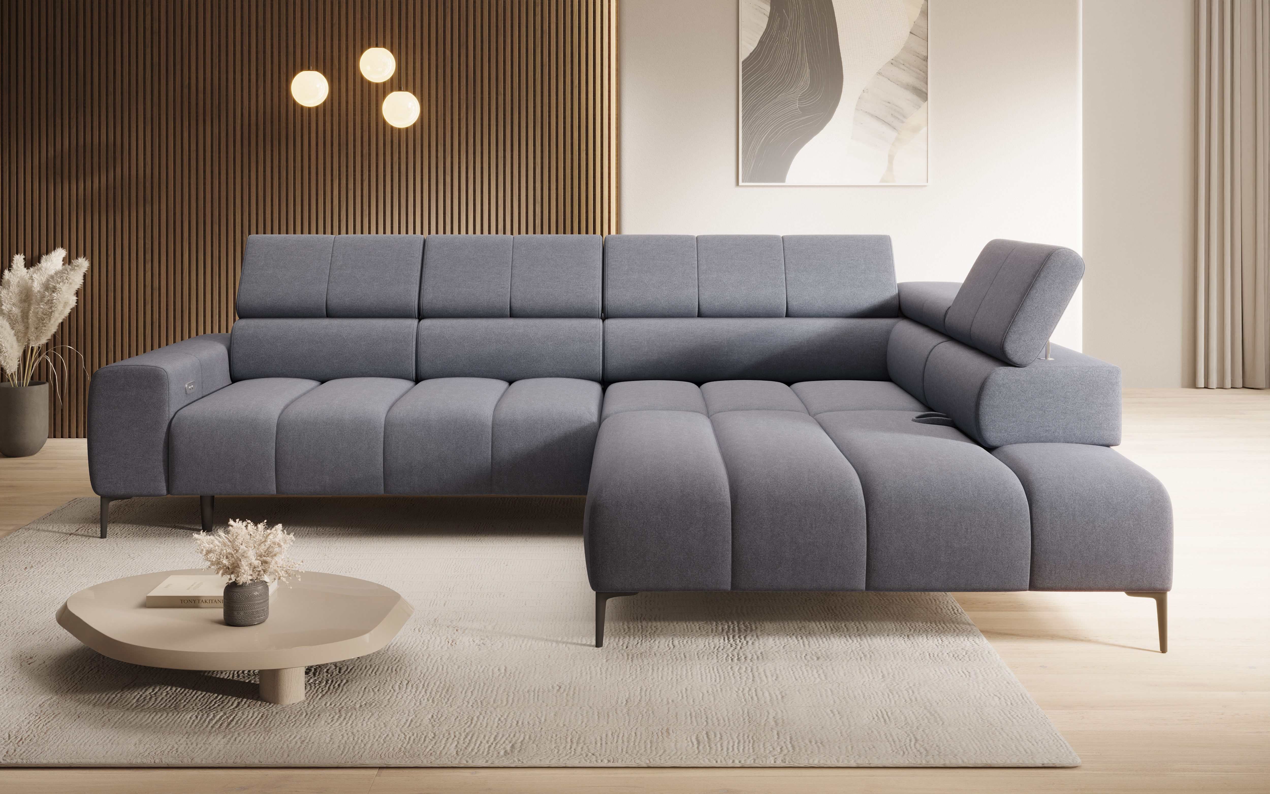 thematys Ecksofa MELLOW elektrisch 302 x 218 cm – mit elektrischem Sitzauszug