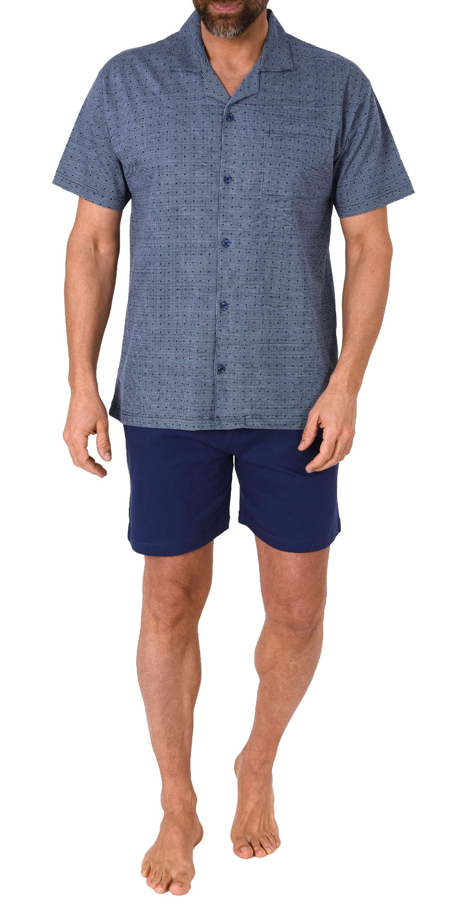 Pyjama Herren kurzarm Schlafanzug Shorty Pyjama zum durchknöpfen