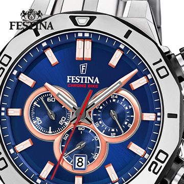 Festina Chronograph Festina Herren Uhr F20448/1 Edelstahl, Herren Armbanduhr rund, Edelstahlarmband silber