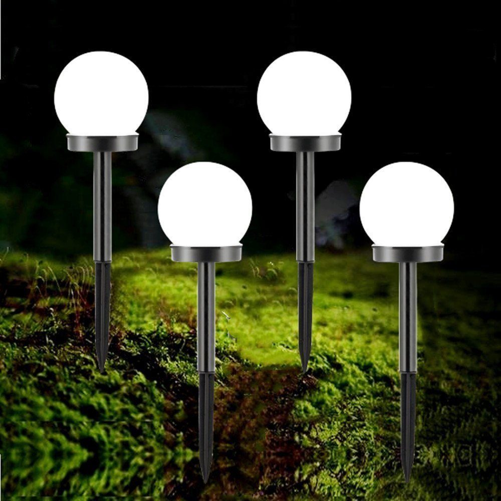 iscooter LED Solarleuchte LED Kugelerdspiess, Solarlampe für Garten Außen LED Kugel mit Erdspieß, LED fest integriert, Tageslichtweiß, Gartenleuchte, Gartenstrahler 4 Stücke