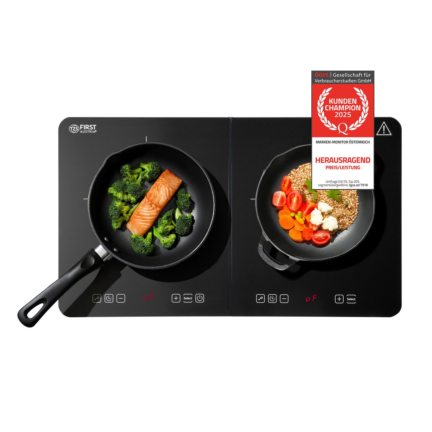 TZS FIRST AUSTRIA Doppelkochplatte Induktionsdoppelkochplatte, 3500W, Keramik, Temperaturregelung, Temperaturregelung, Glaskeramik, Doppelkochplatte