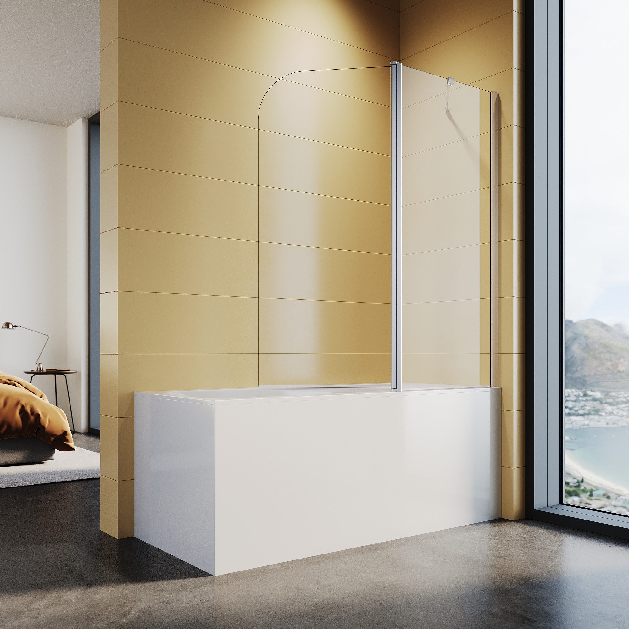 SONNI Badewannenaufsatz Duschwand für Badezimmer mit Nano Glas, Sicherheitsglas (2 tlg), 120x140 cm, chrom