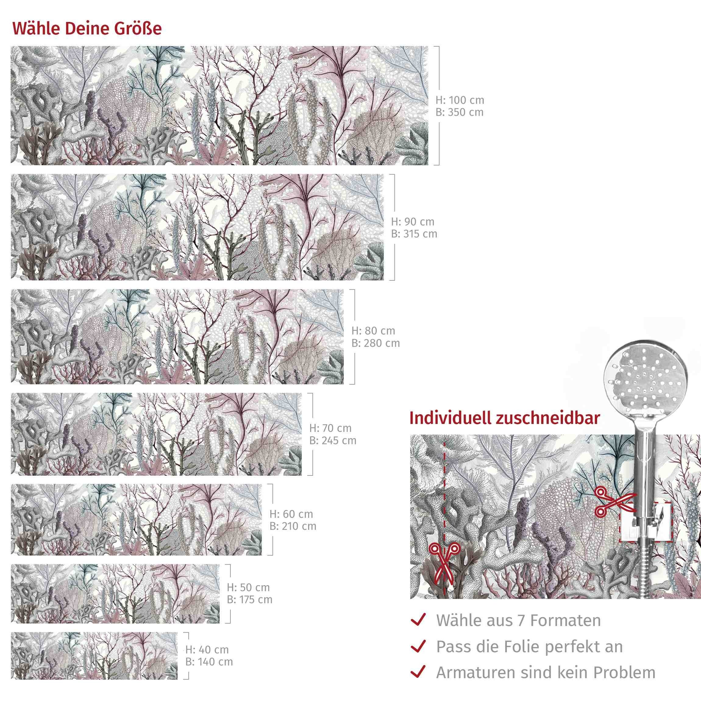 Bilderdepot24 Badrückwand violett fugenlose Wandverkleidung Bad modern, (Hartfolie matt » Selbstklebend SMART 0,35 mm), wasserfestes Wandpaneel Magische Korallenpracht