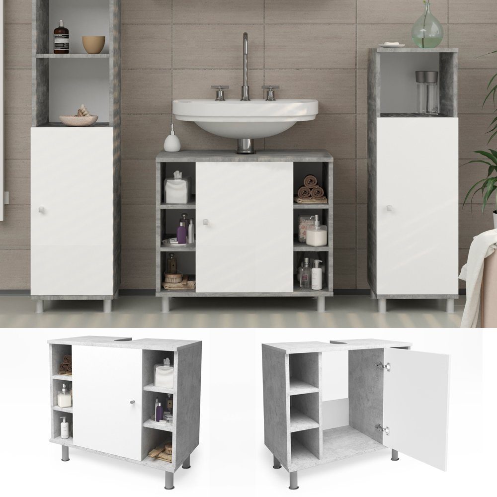 Vicco Waschbeckenunterschrank Fynn, Beton/Weiß, 60 x günstig online kaufen