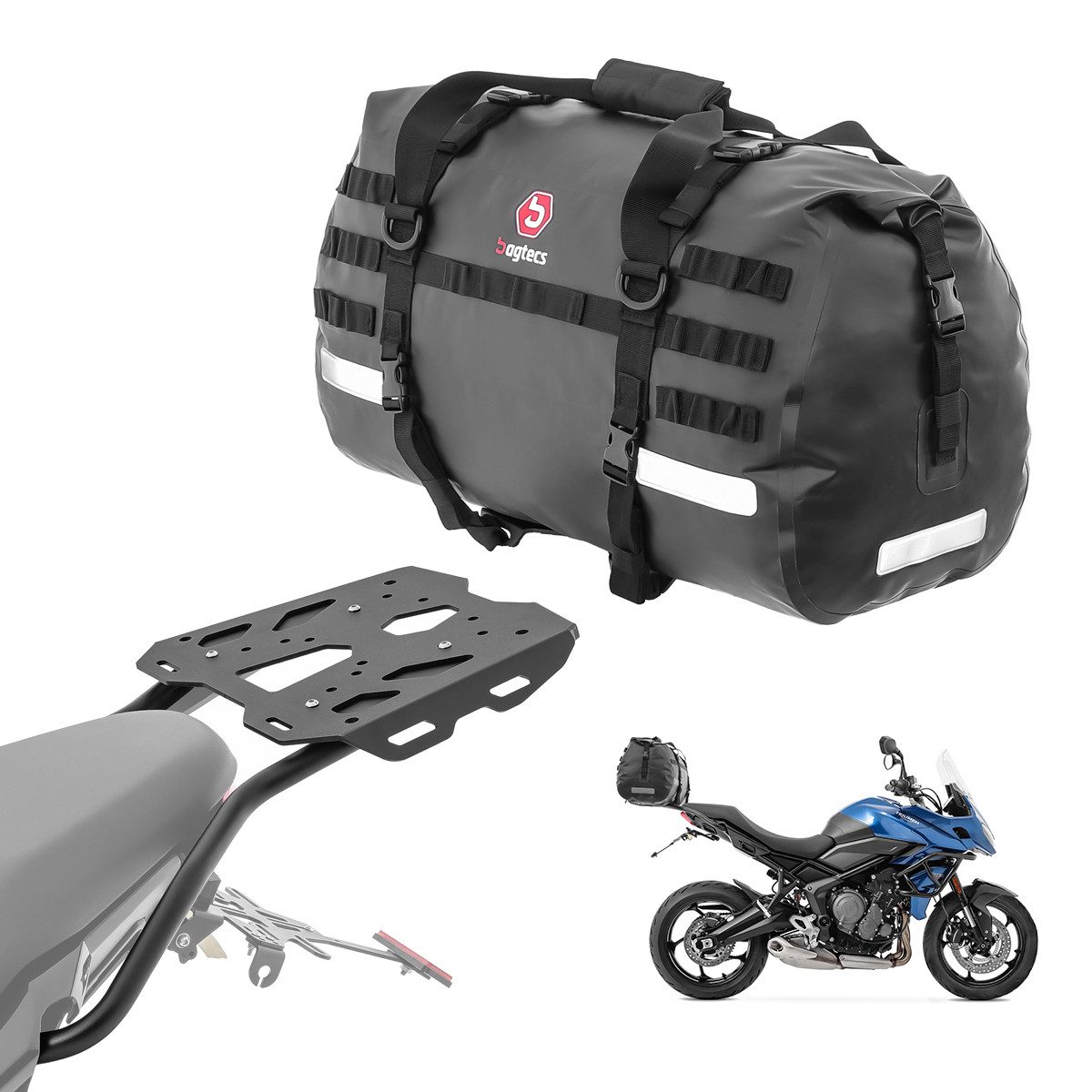 Bagtecs Topcase Set Gepäckbrücke + Hecktasche 50L passend für Triumph Tiger Sport 660