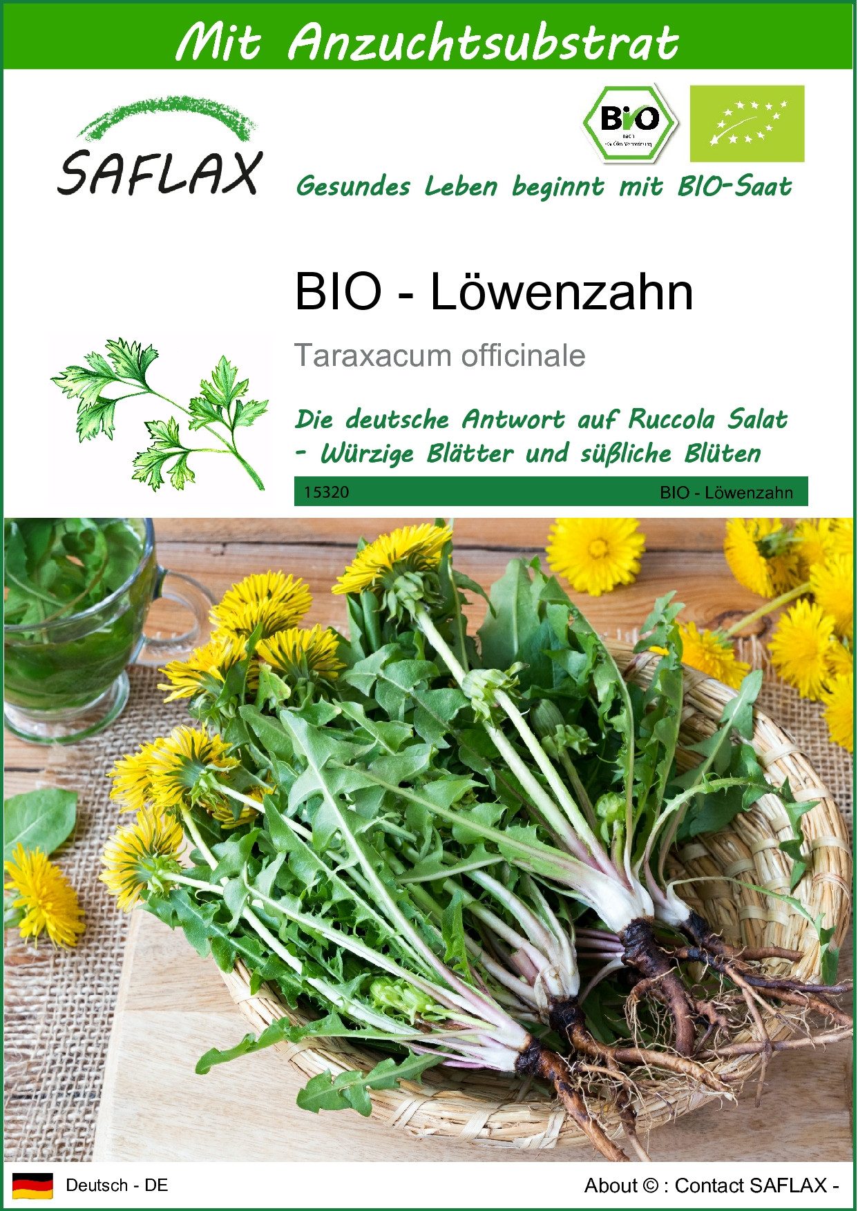 SAFLAX Kräutersamen SAFLAX - Samen und Substrat - BIO - Löwenzahn