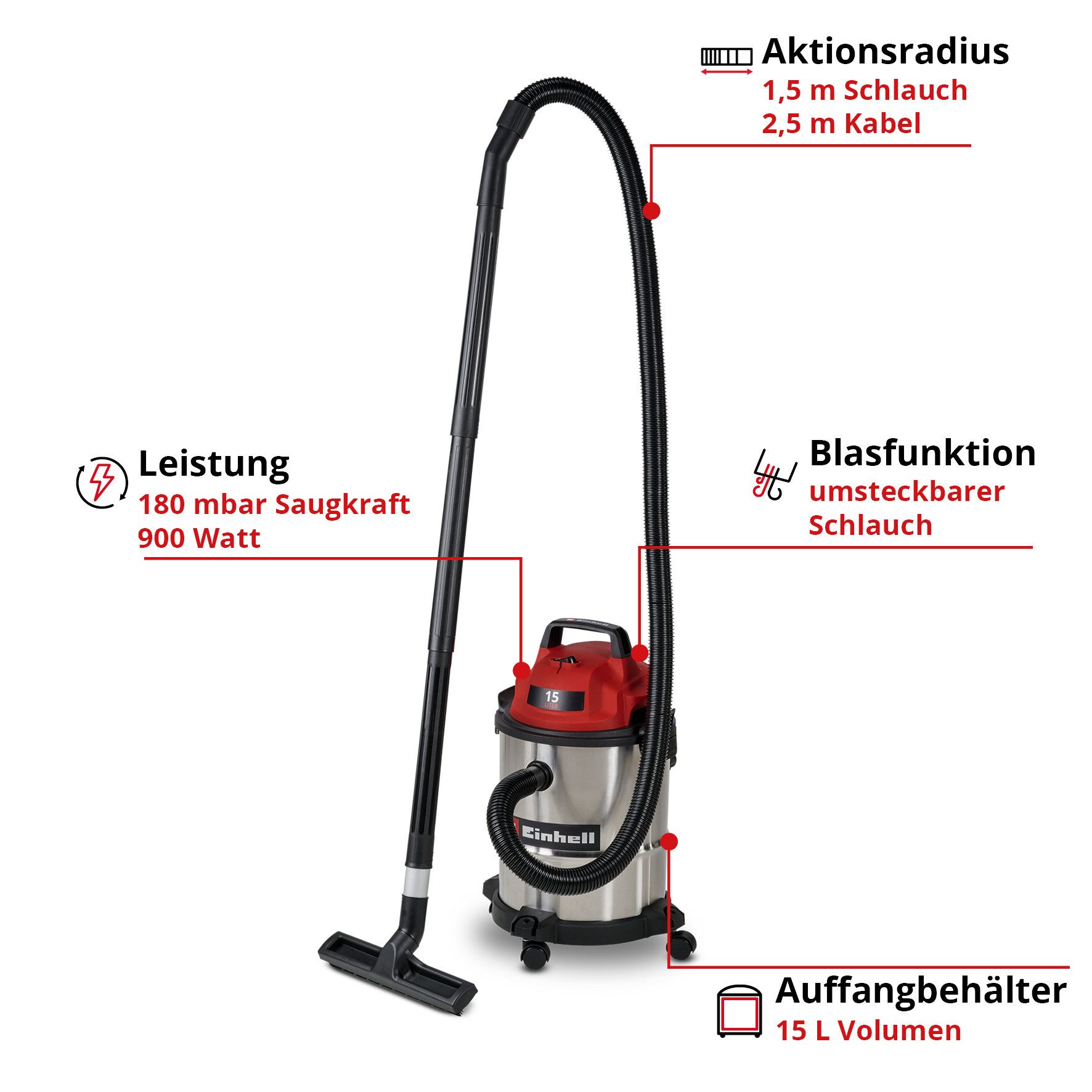 Einhell Nass-Trocken-Sauger TC-VC 1540 S, 900 W