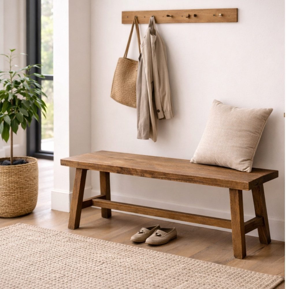 LebensWohnArt Sitzbank Teak Sitzbank GEMI 90cm Natural recyceltes Teakholz Massivholz