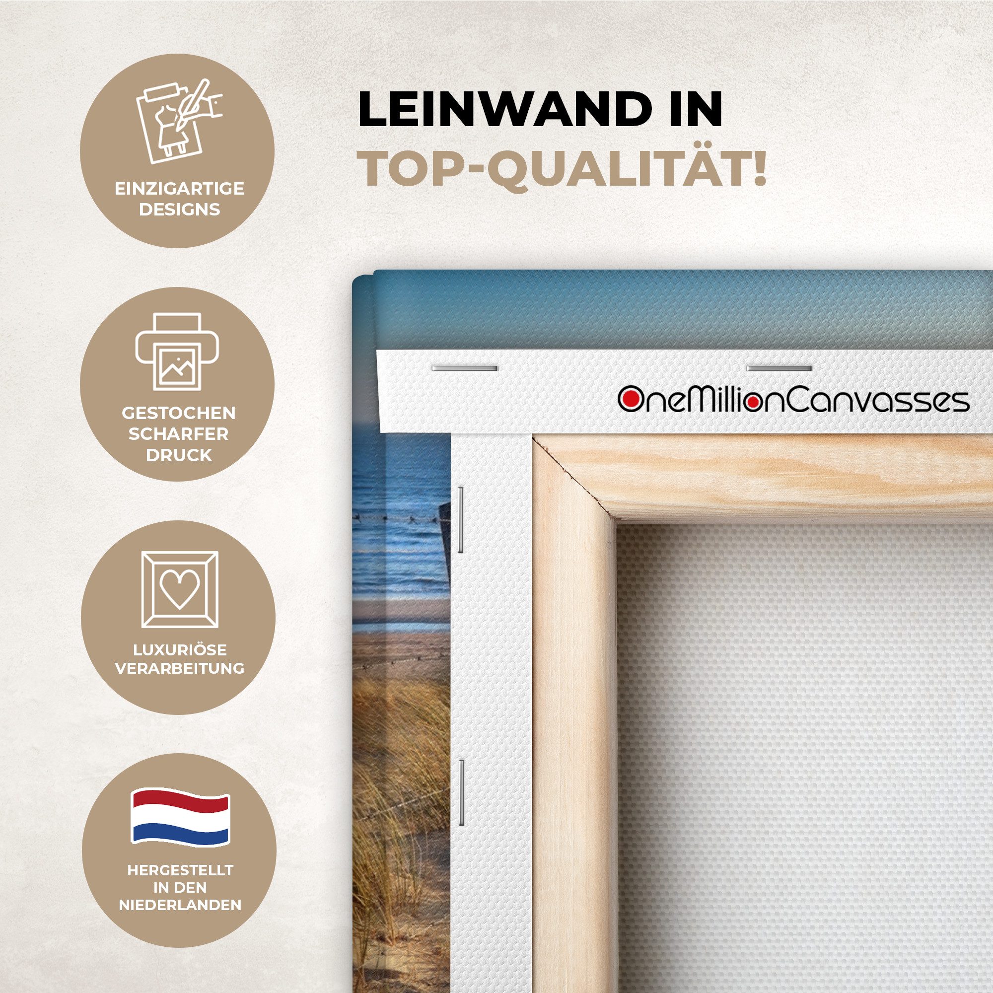 OneMillionCanvasses® Leinwandbild Strand - Meer - Niederlande - Dünen - Sonne, Fotodruck (1 St), Leinwand Bilder Klein, Wand Dekoration Aesthetic 30x20 cm