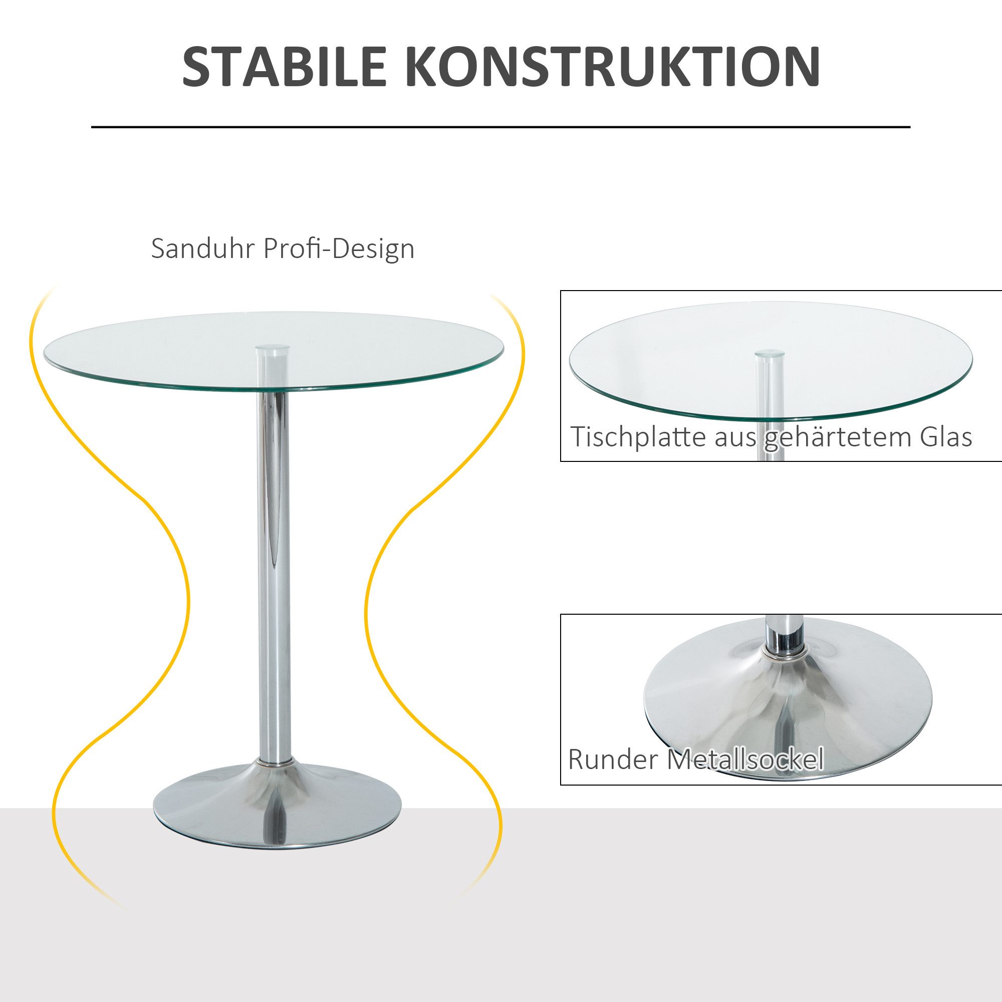 furnicato Esstisch Runder mit Glastischplatte, Metallgestell, (1-St)