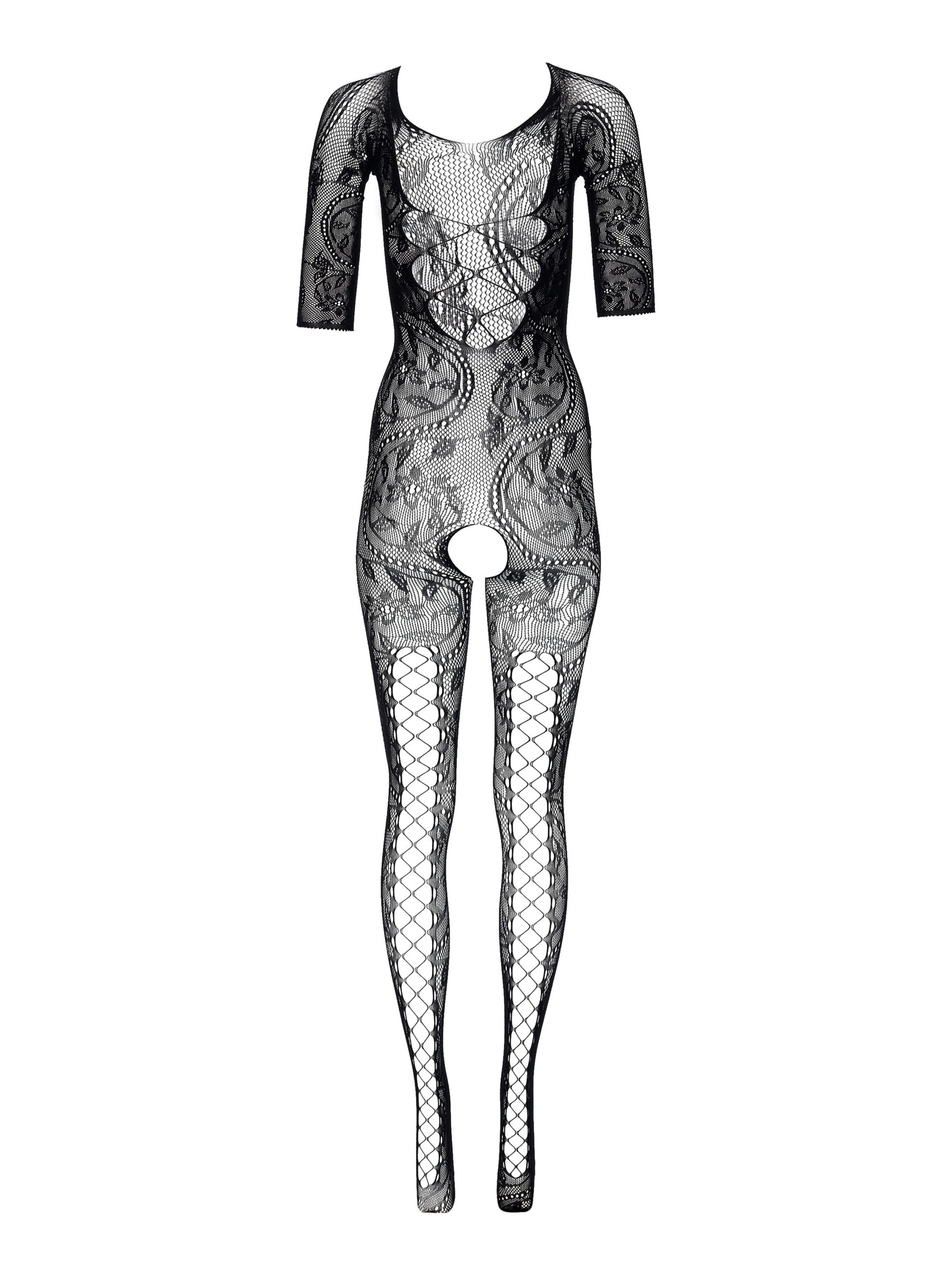 Elegant Love Bodystocking-Ouvert Sexy Catsuit Dessous mit offenem Schritt, Netzstrumpfhose mit Ärmeln Sinnliche Strümpfe, Strumpfbody für Damen