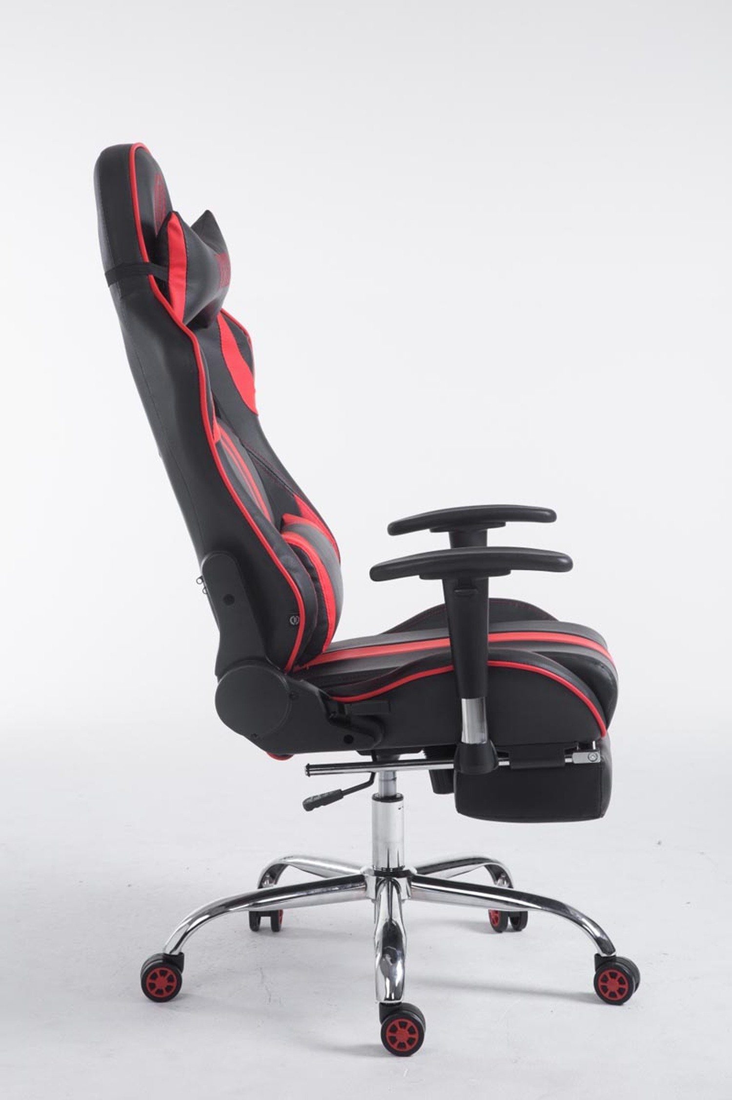 TPFLiving Gaming-Stuhl Limitless-2 mit Chefsessel), - Rückenlehne schwarz/rot drehbar höhenverstellbar Kunstleder Sitzfläche: 360° (Schreibtischstuhl, Metall Gamingstuhl, Racingstuhl, Gestell: bequemer - - chrom Drehstuhl