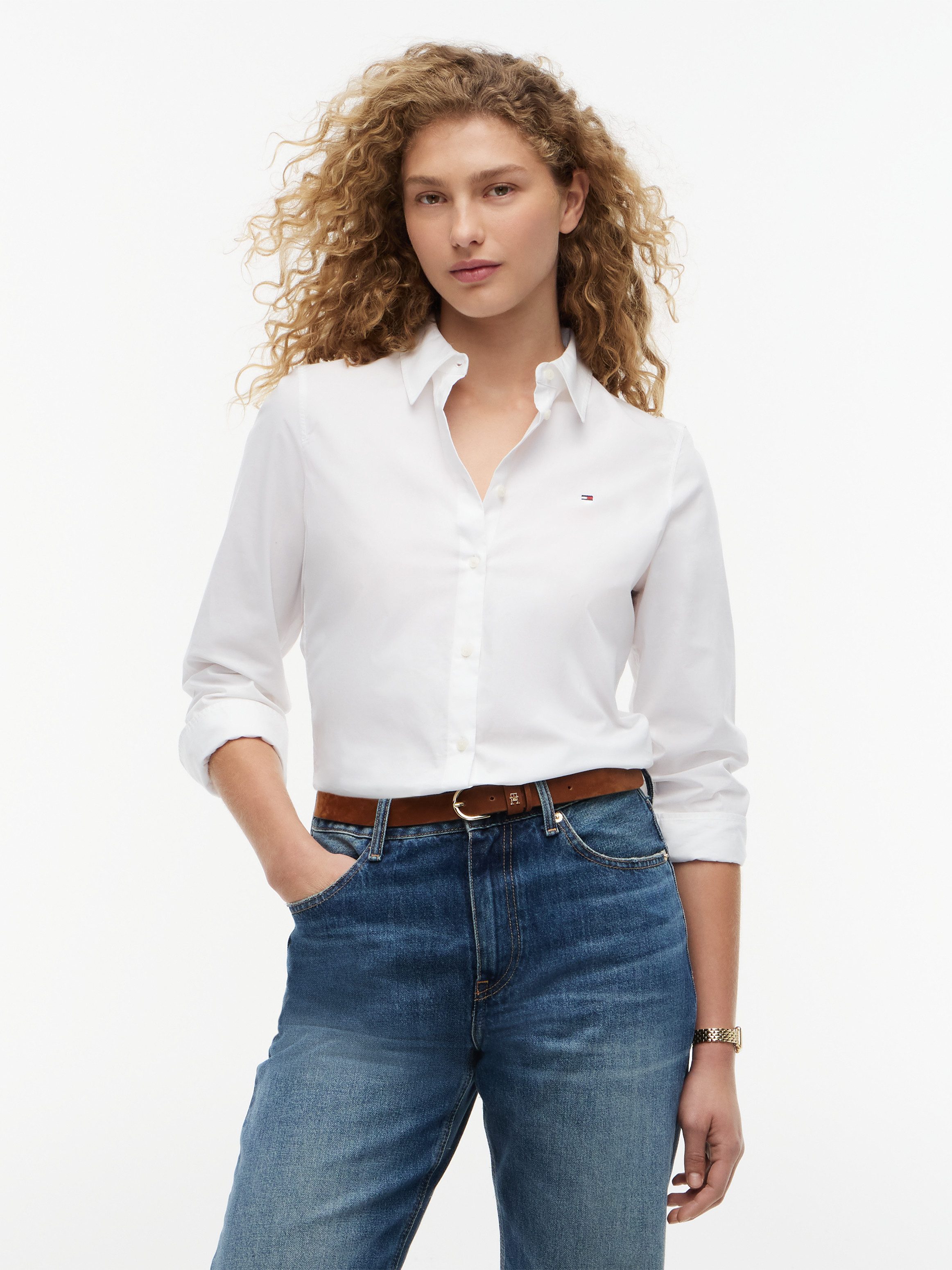 Tommy Hilfiger Hemdbluse STRETCH REGULAR LS SHIRT mit gesticktem Tommy Hilfiger Logo, Regular Fit