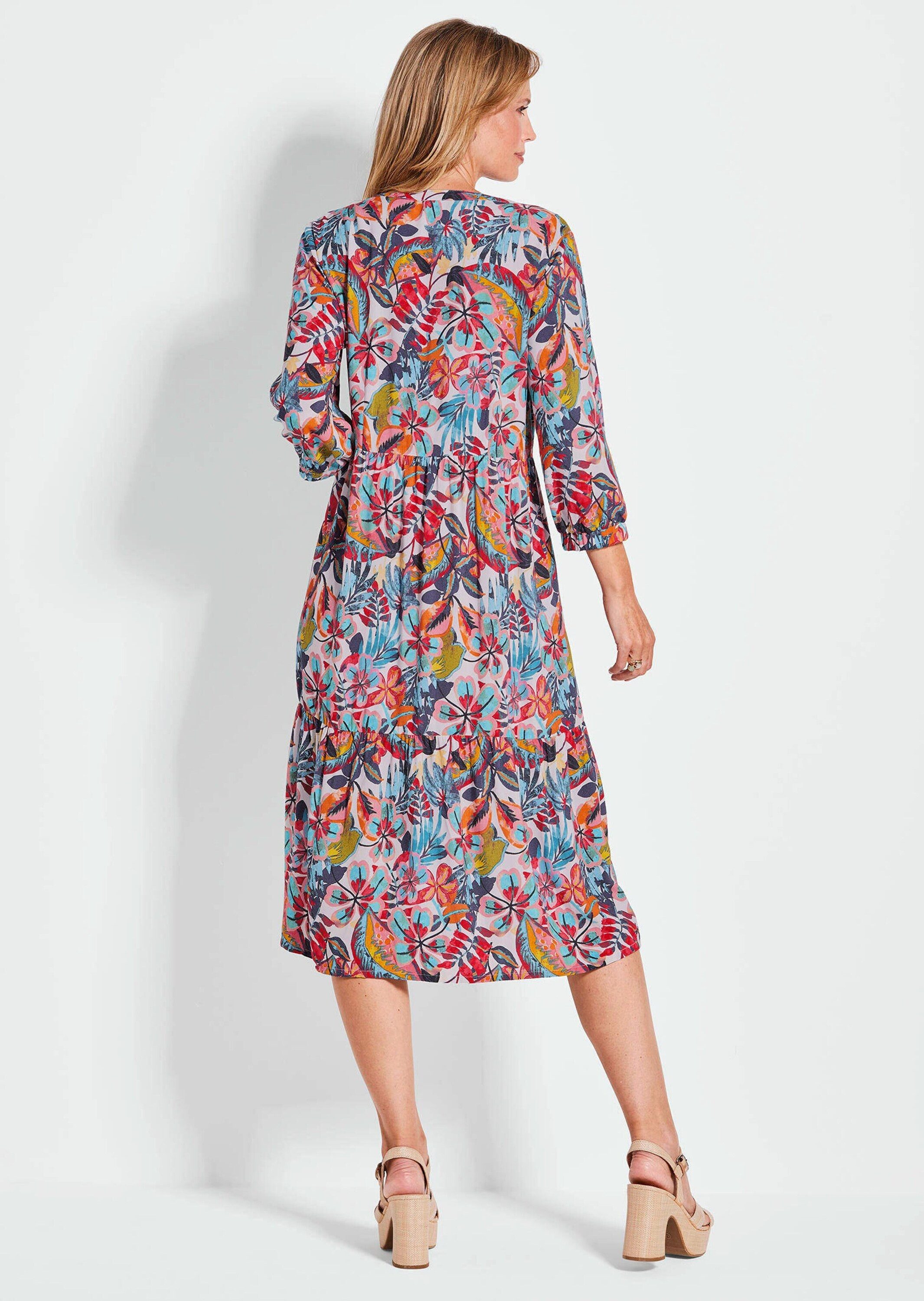 GOLDNER Sommerkleid Kurzgröße: Leuchtender Blumendruck, Viskose, 3/4-Ärmel