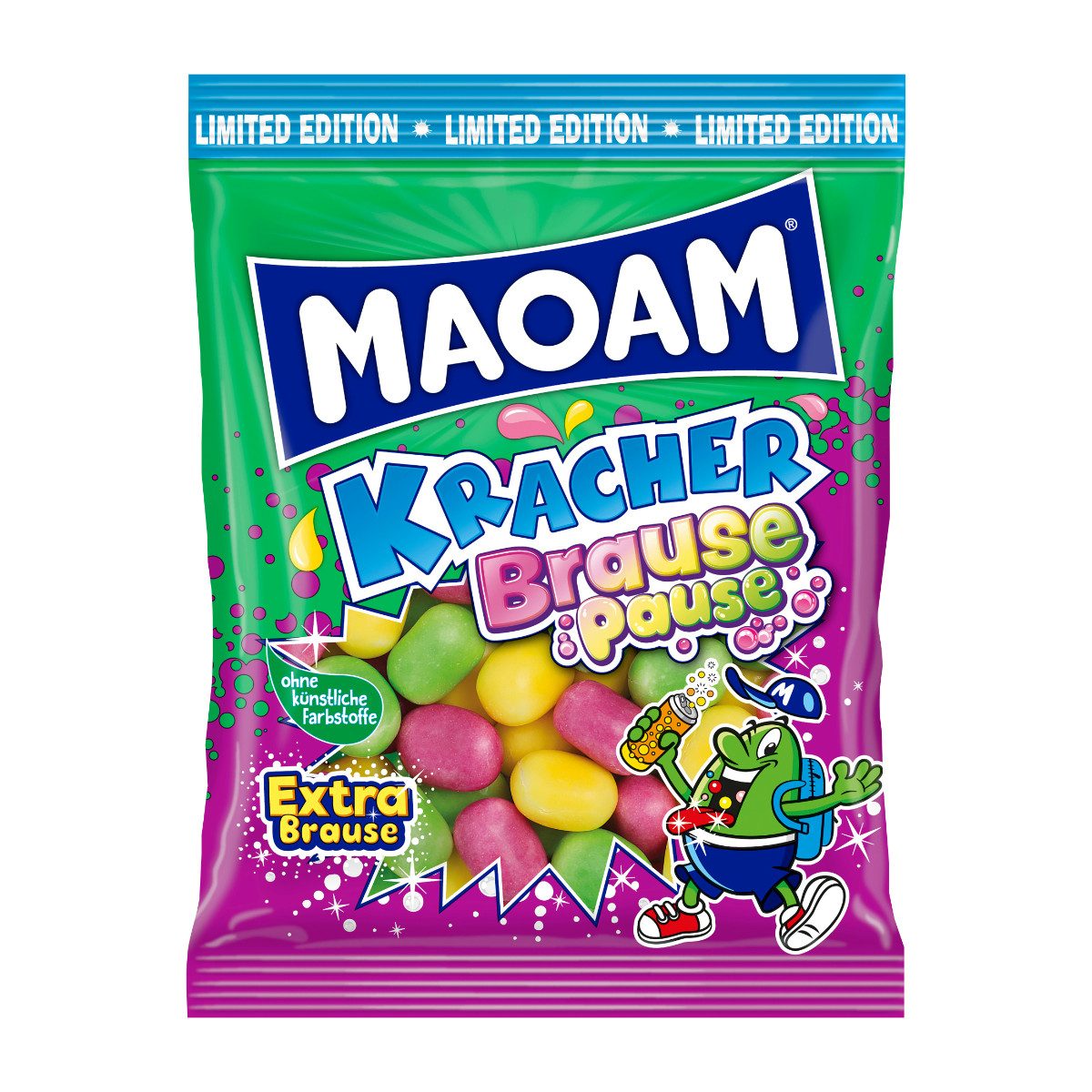 MAOAM Süßigkeit, Maoam Kracher Brause Pause Kaubonbons mit Brausepulverfüllung 200g