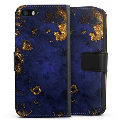 DeinDesign Handyhülle Marmor Gold Utart Blue and Golden Marble Look, Apple iPhone 5 Hülle Handy Flip Case Wallet Cover Handytasche Leder