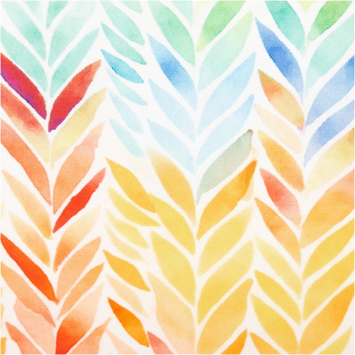 SCHÖNER LEBEN. Stoff Outdoor Meterware Canvas Aurelia Blätter ZigZag wollweiß bunt 140cm, abwaschbar