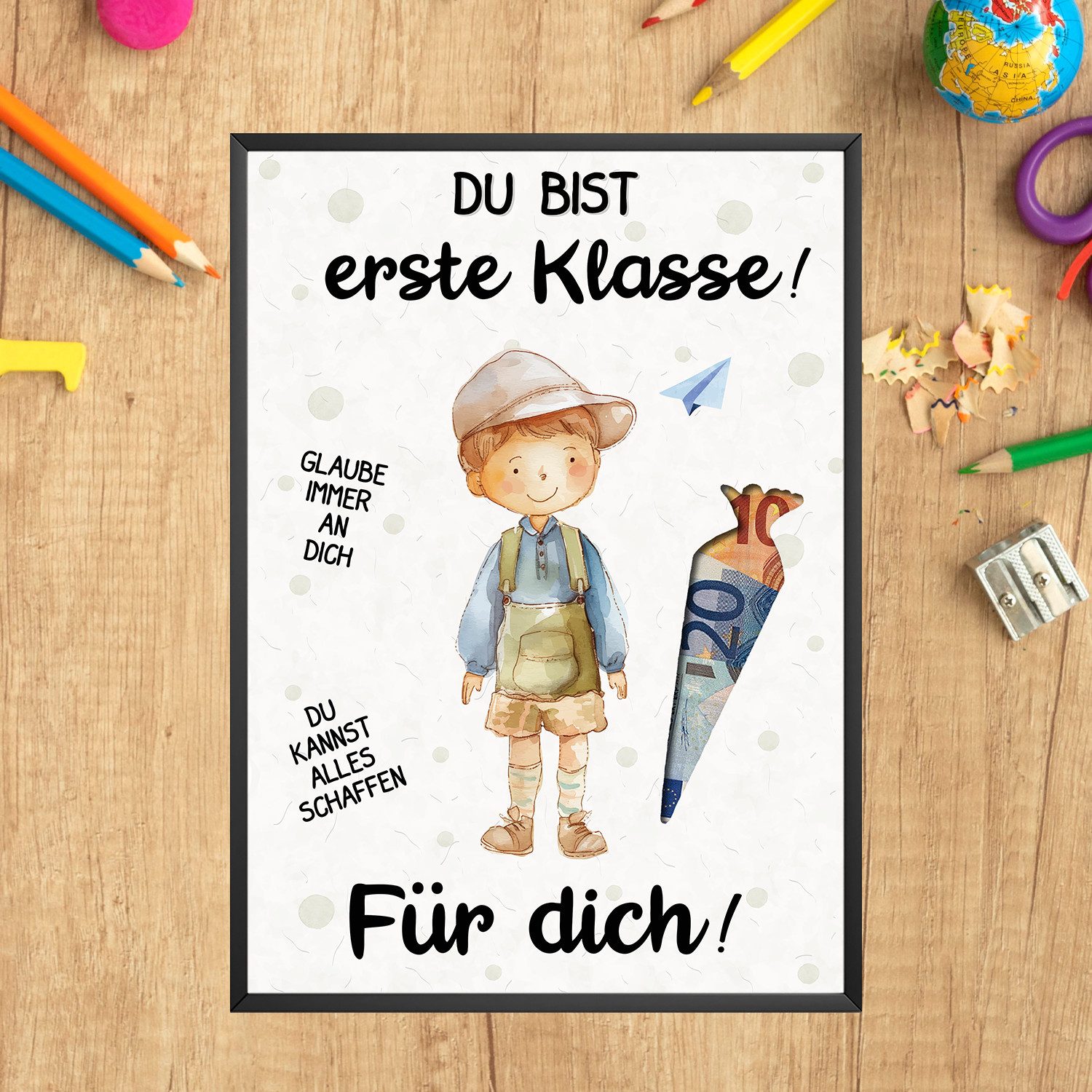 Tigerlino Poster Geldgeschenk Einschulung Schultüte Junge Schulanfang Erstklässler