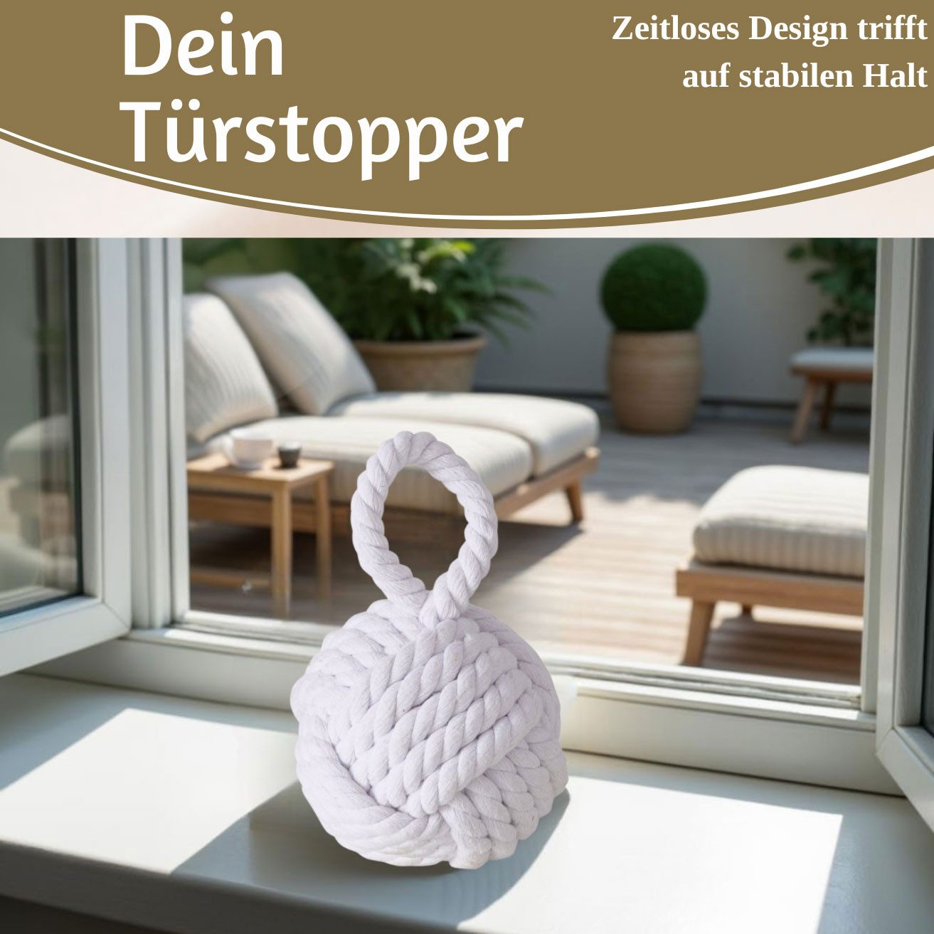 LS-LebenStil Bodentürstopper Boden Türstopper Malmö 23cm Weiß 1,3kg Jute Knoten Tragegriff Türpuffe (Handgearbeitet Bodenstopper Türpuffer Türhalter Türsack Tür – Bild 5 von 5