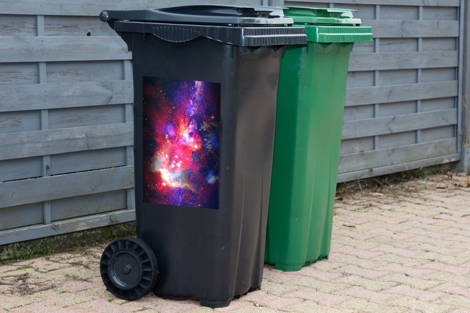 Container, Abfalbehälter Sticker, Mülleimer-aufkleber, MuchoWow Weltraum Rot Mülltonne, (1 - - Wandsticker St), Sterne