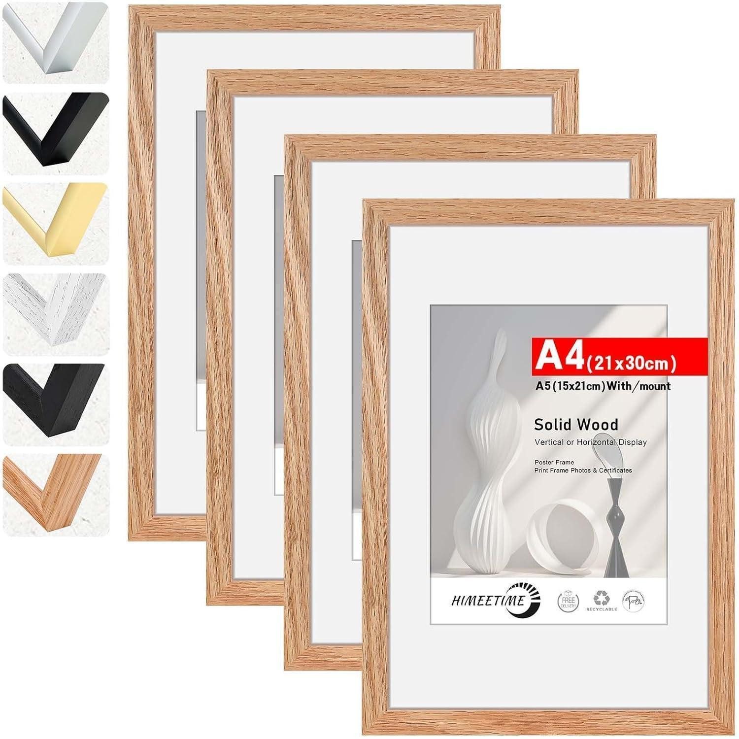 LuxusKollektion Bilderrahmen-Set Bilderrahmen A4 21x30 Eiche Passepartout Holz Eiche A4(21x29,7cm) 4x