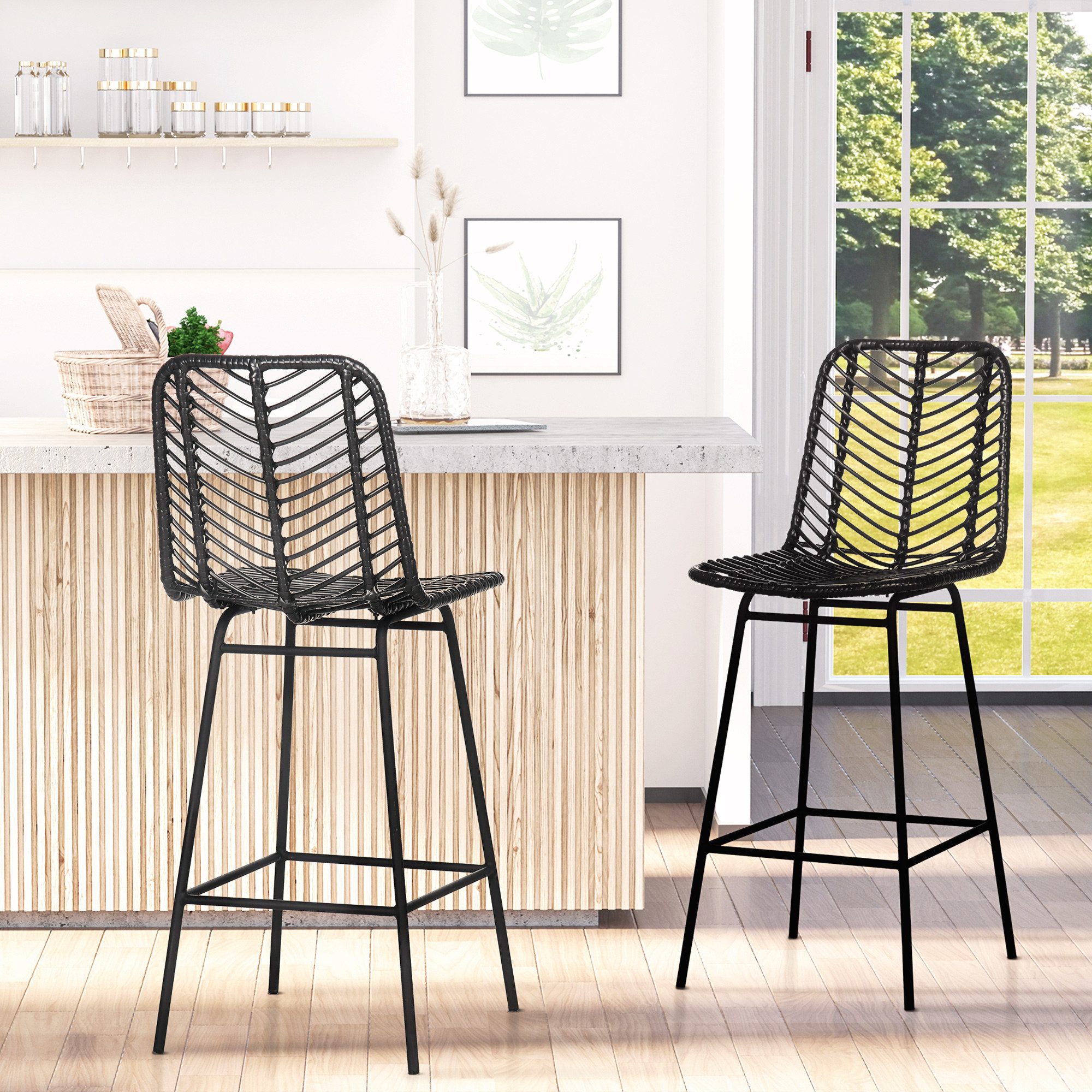HOMCOM Barhocker 2er-Set, mit Fußstütze, Stahlbeinen günstig online kaufen