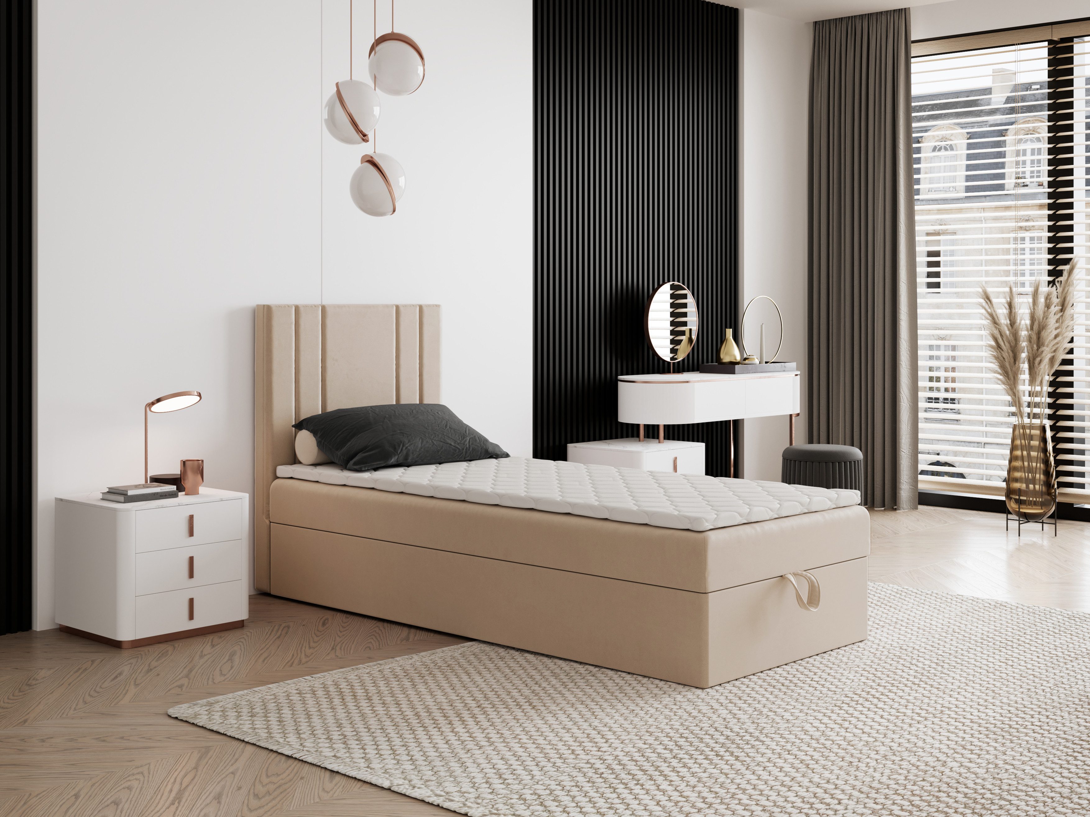 Godre Boxspringbett mit Bettkasten NARDO Mini 90x190 cm - Bonellfederkern Matratze (Bett + Matratze), Bett mit einem Kasten