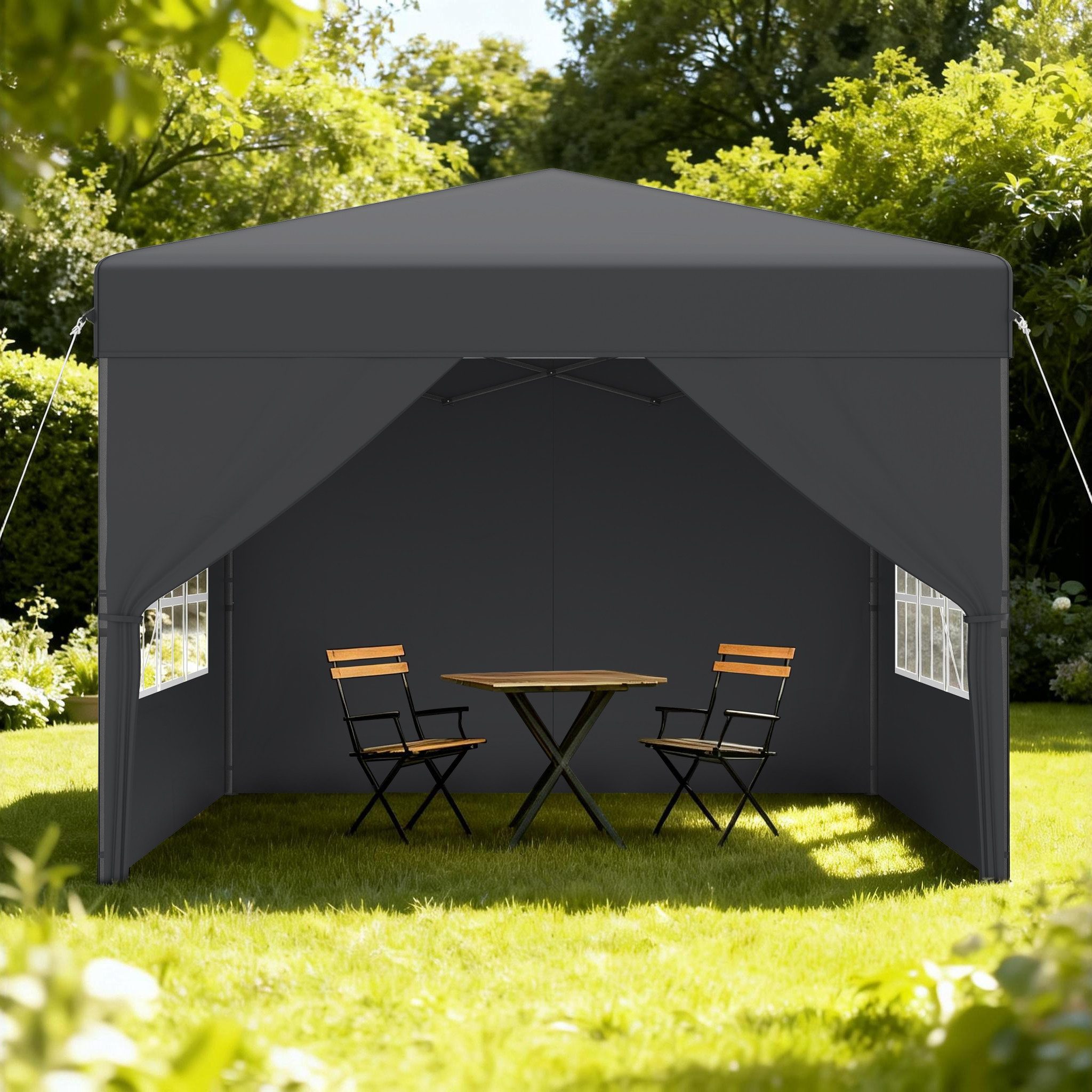 FIVMEN Partyzelt Pop Up Pavillon 2.5x2.5m Stabil Faltpavillon mit 4 Seitenwänden, Partyzelt Faltbar für Hochzeit Innenhof Höheverstellbar 240-260cm